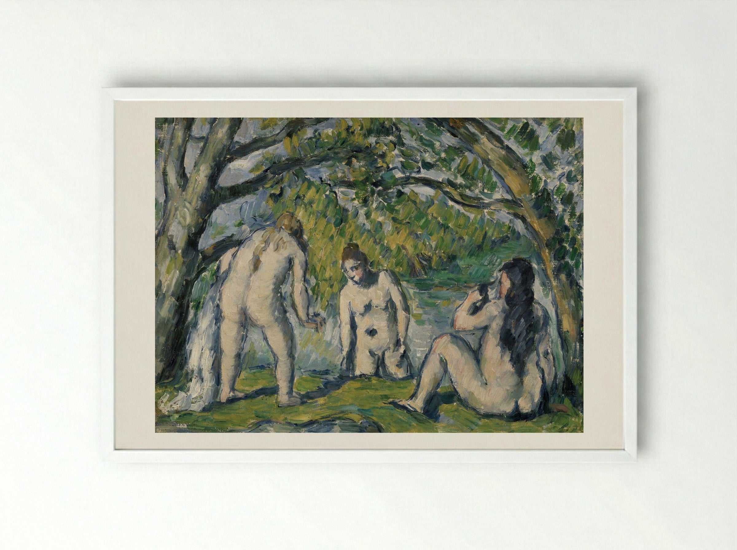 Three Bathers (Trois baigneuses) - Paul Cézanne - Framed Print White