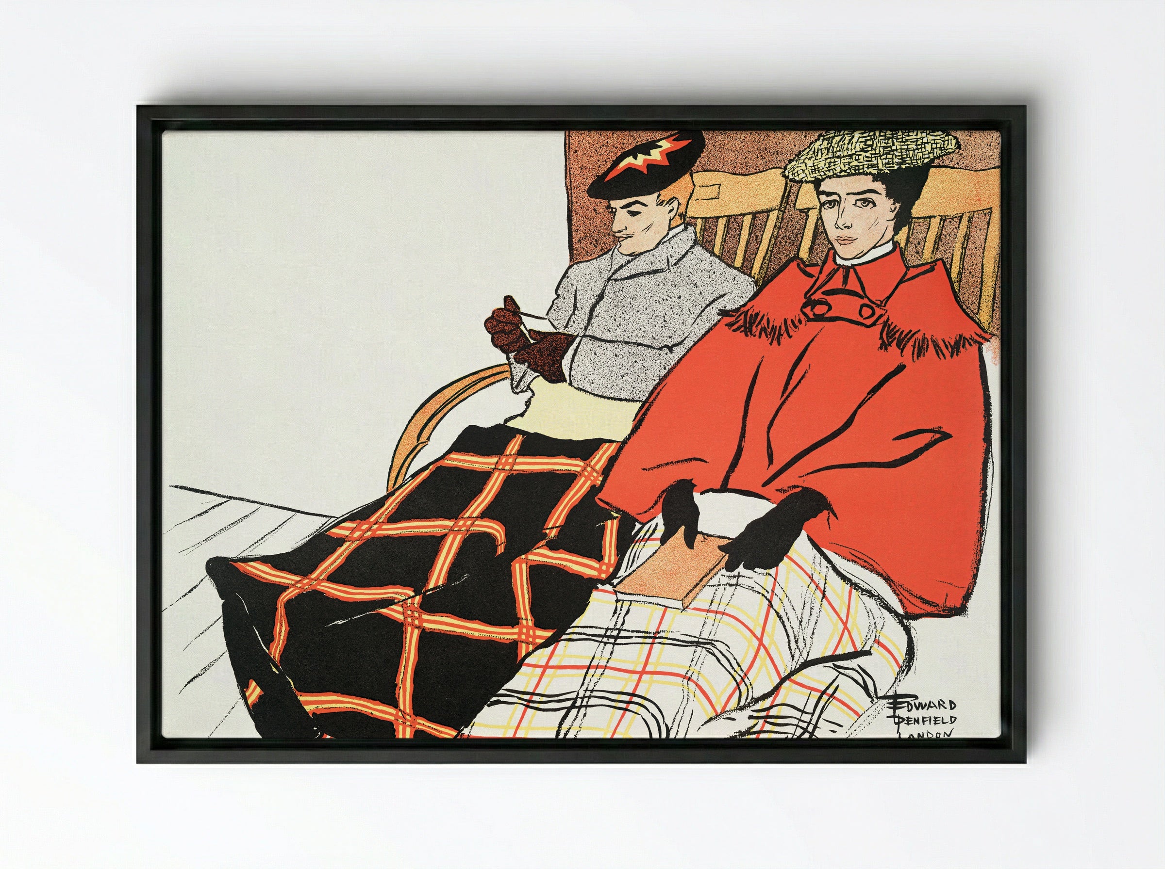 Man and Woman Sitting Together - Edward Penfield - Framed Canvas Black