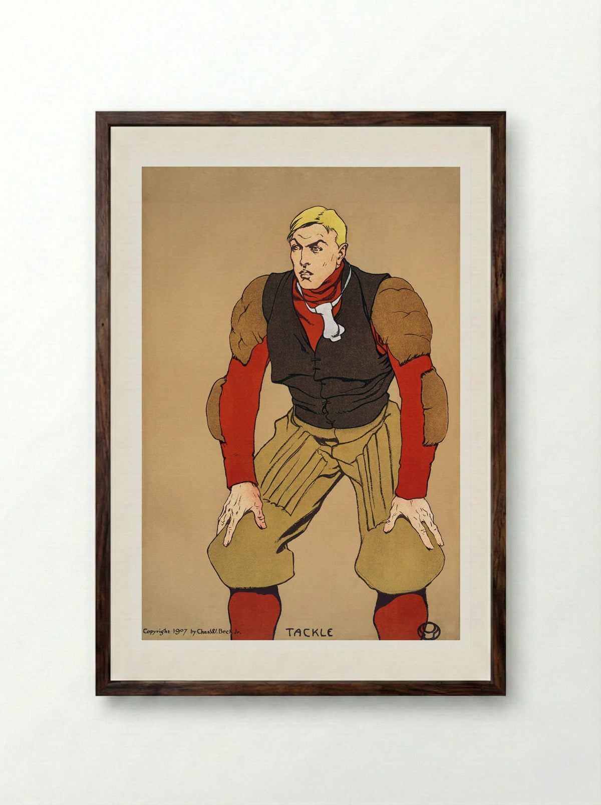 Tackle (American Football Player) - Edward Penfield - Framed Print Dark Wood