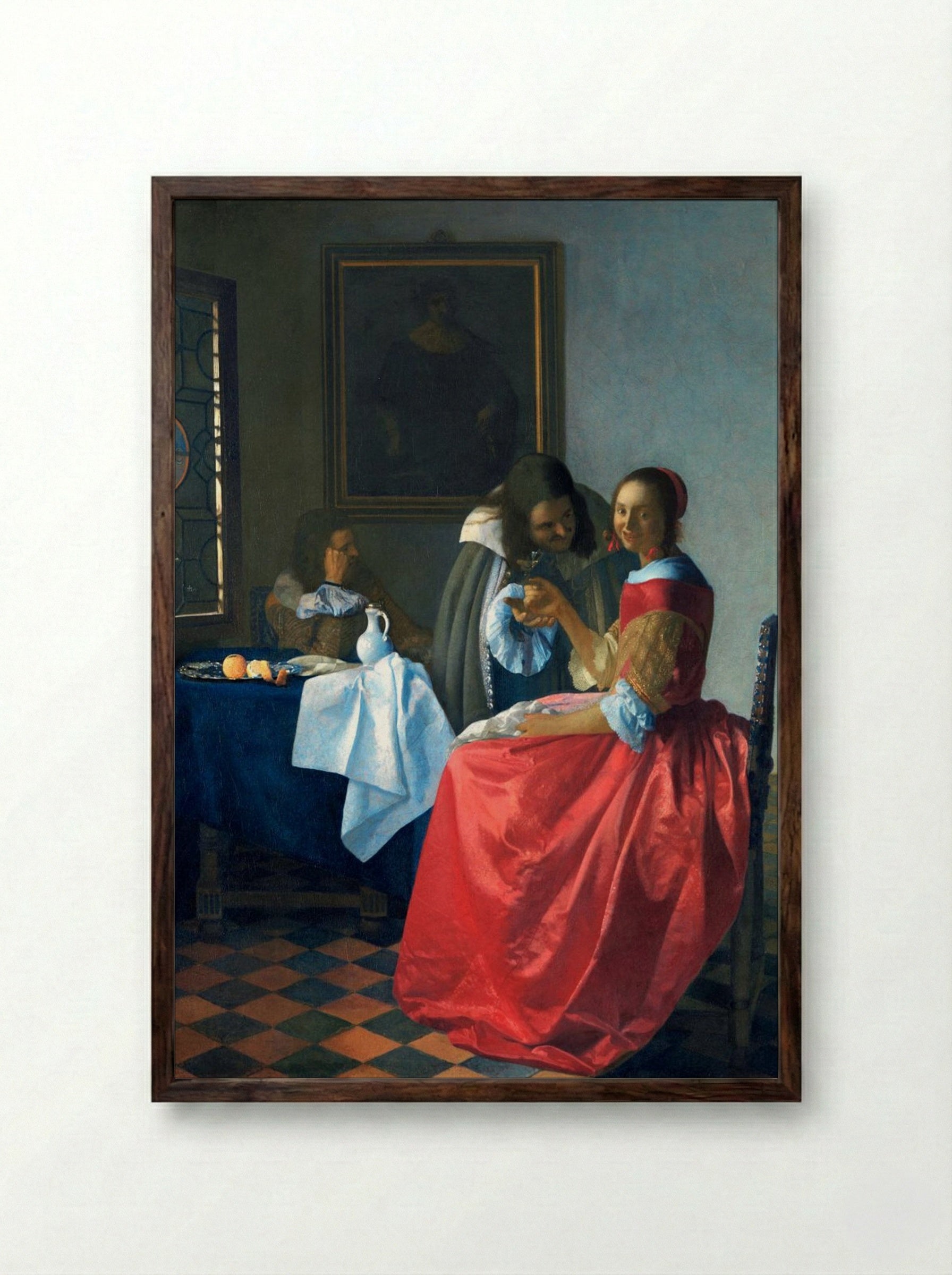 The Girl with a Wineglass - Johannes Vermeer - Framed Print Dark Wood