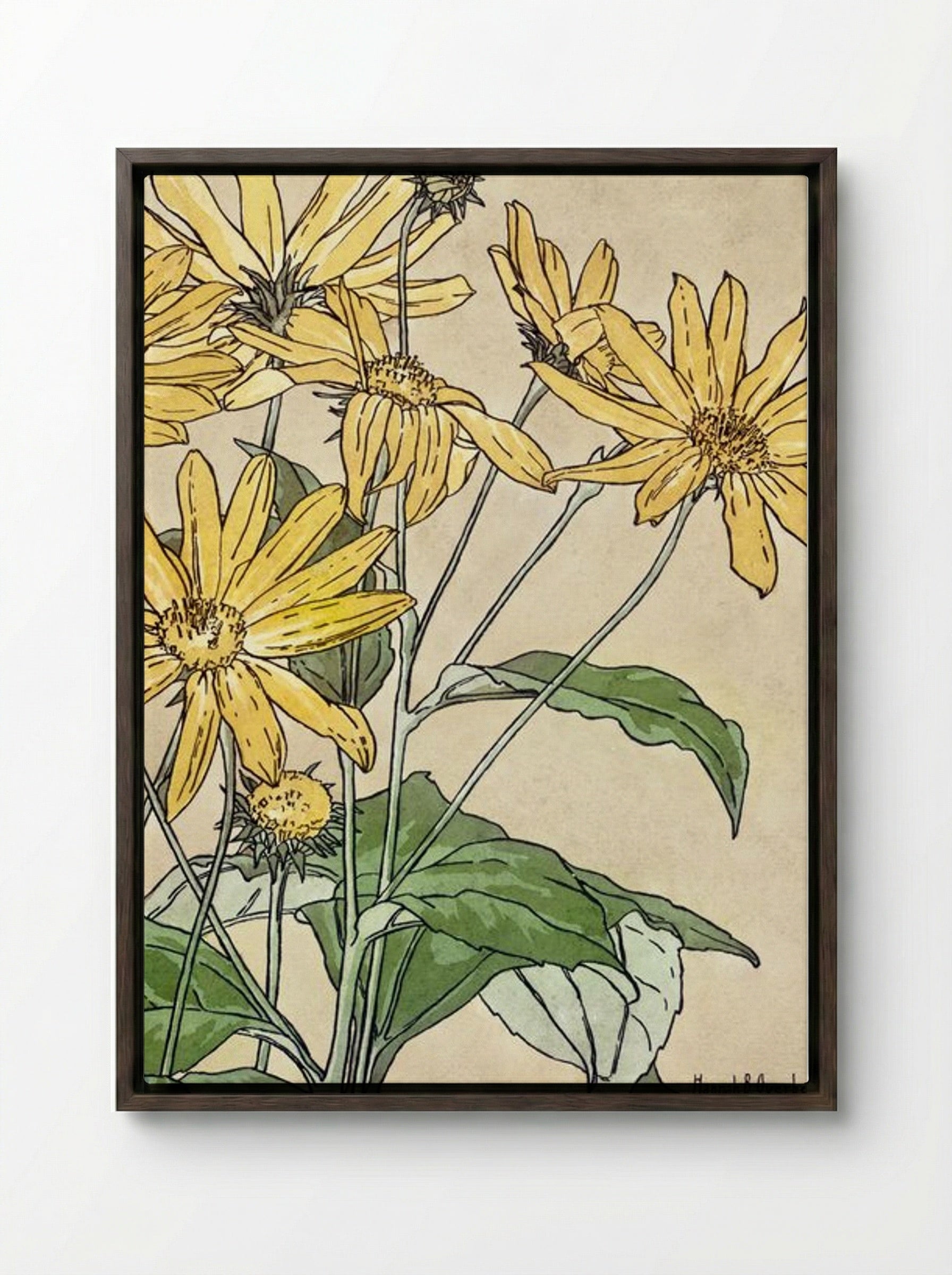 Sunflowers - Hannah Borger Overbeck - Framed Canvas Dark Wood