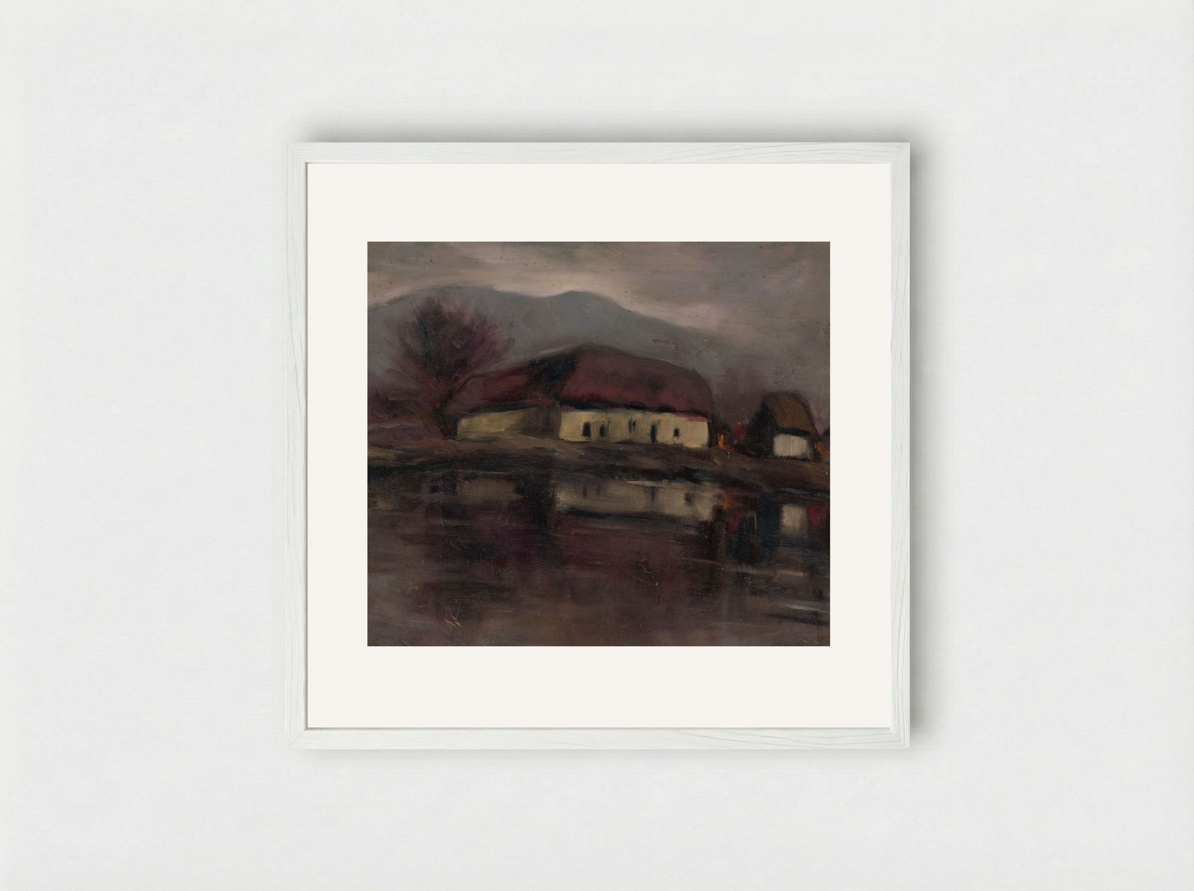 Sketch of a Landscape with a Lake - Zolo Palugyay - Framed Print White