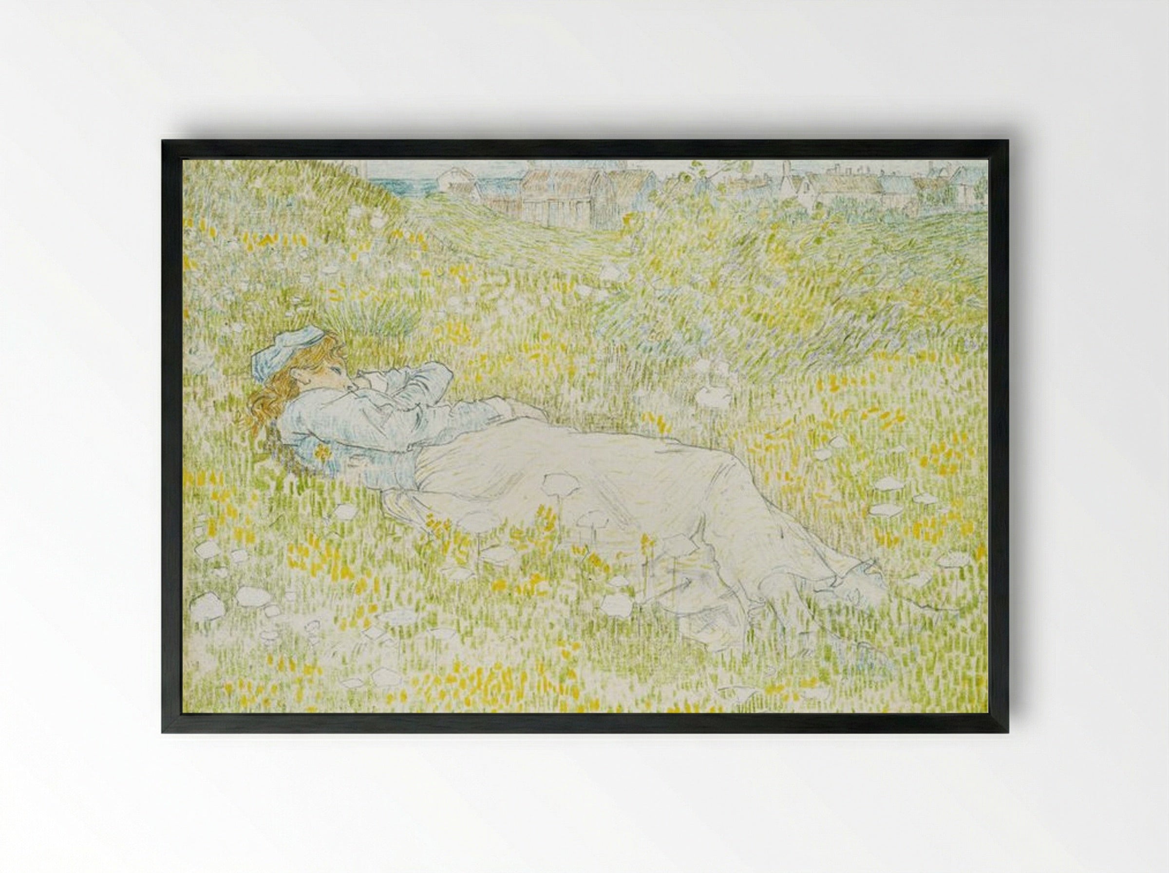 Woman Lying in the Dunes near Noordwijk - Jan Toorop - Framed Print Black