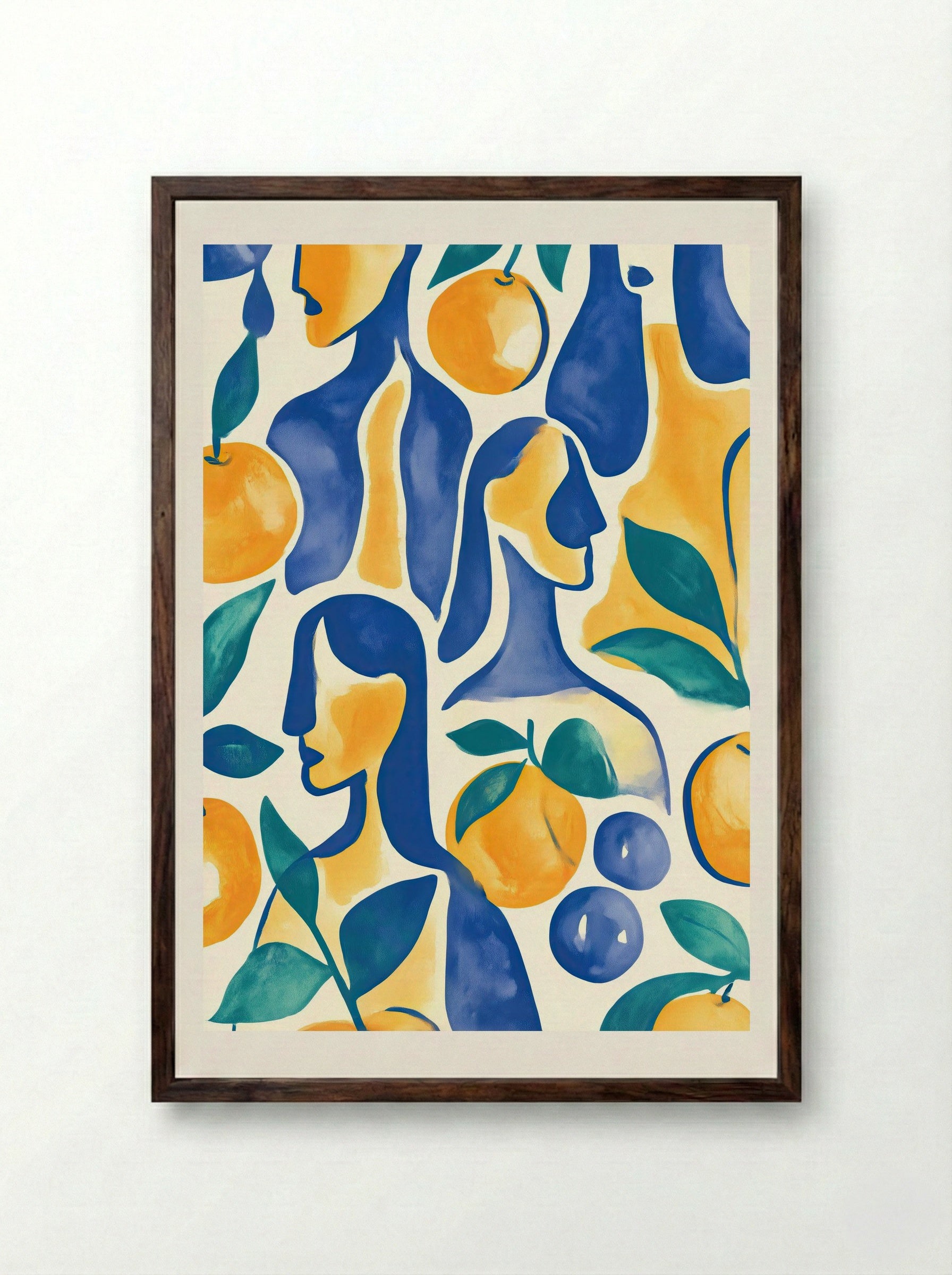 Citrus Muse in Indigo - Framed Print Dark Wood