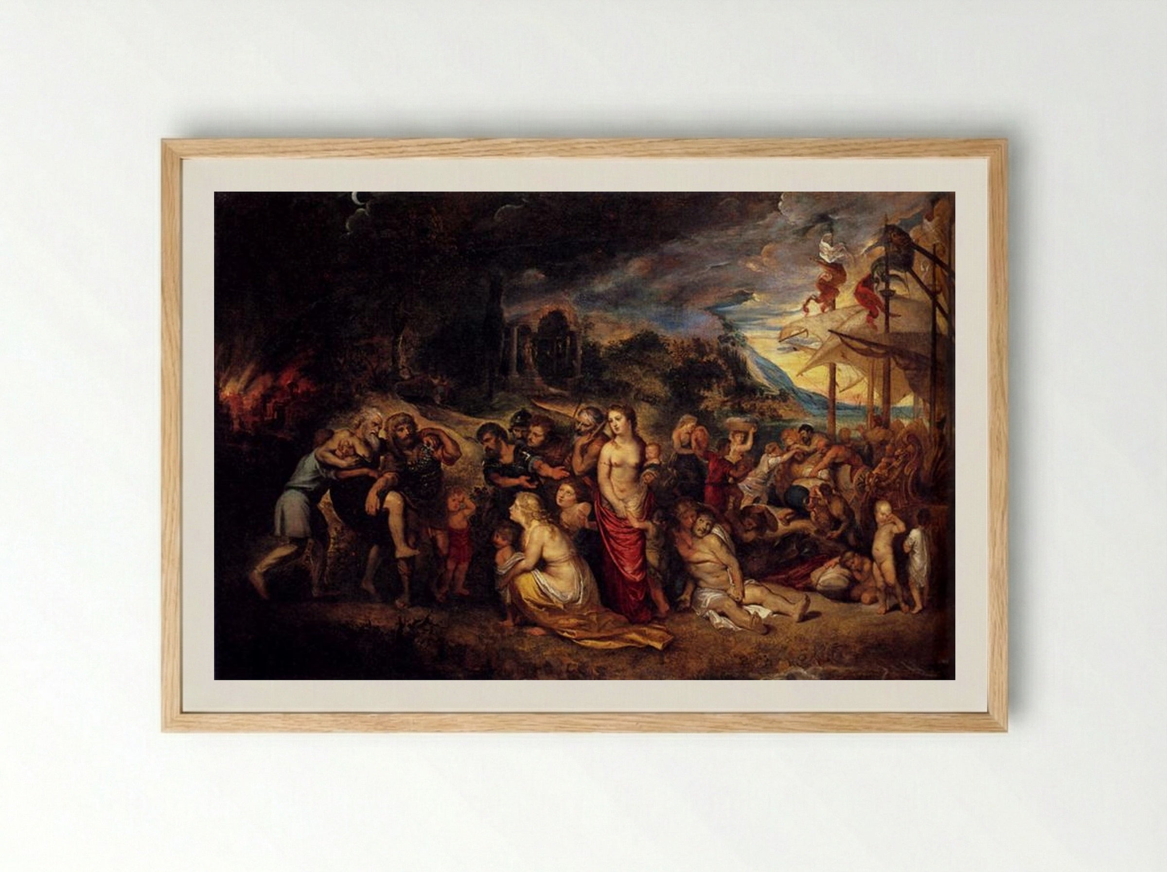 Aeneas And His Family Departing From Troy - Peter Paul Rubens - Framed Print Wood