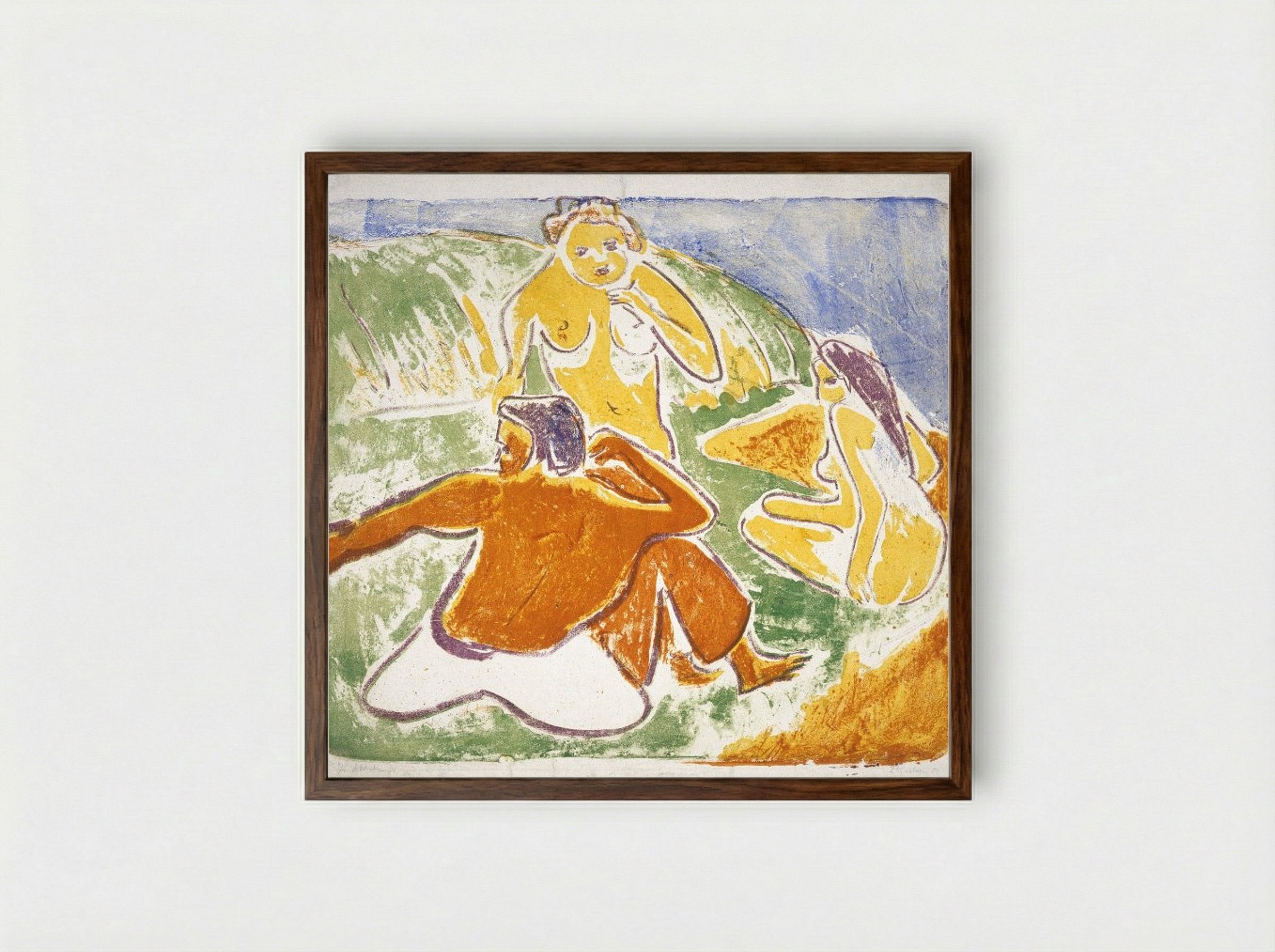 Three Bathers on the Beach - Ernst Ludwig Kirchner - Framed Print Dark Wood