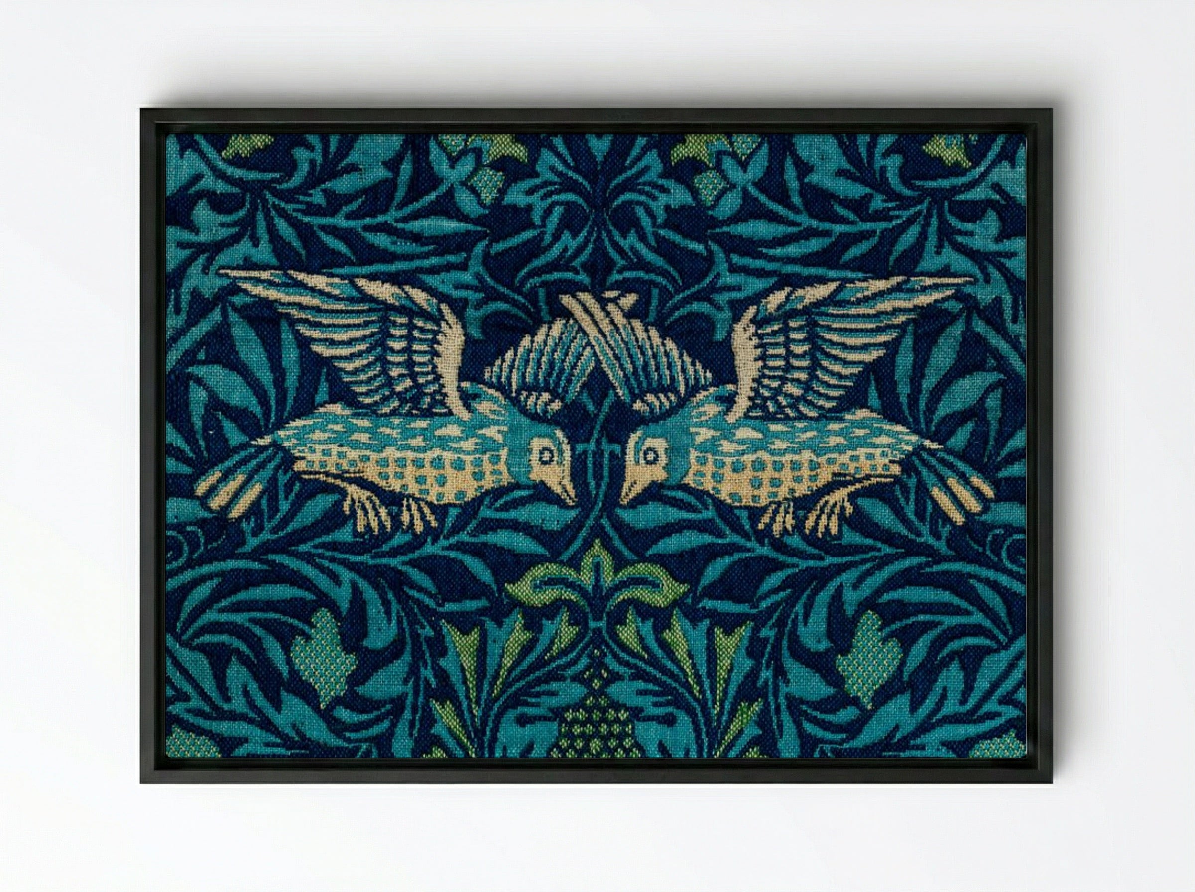 Birds - William Morris - Framed Canvas Black
