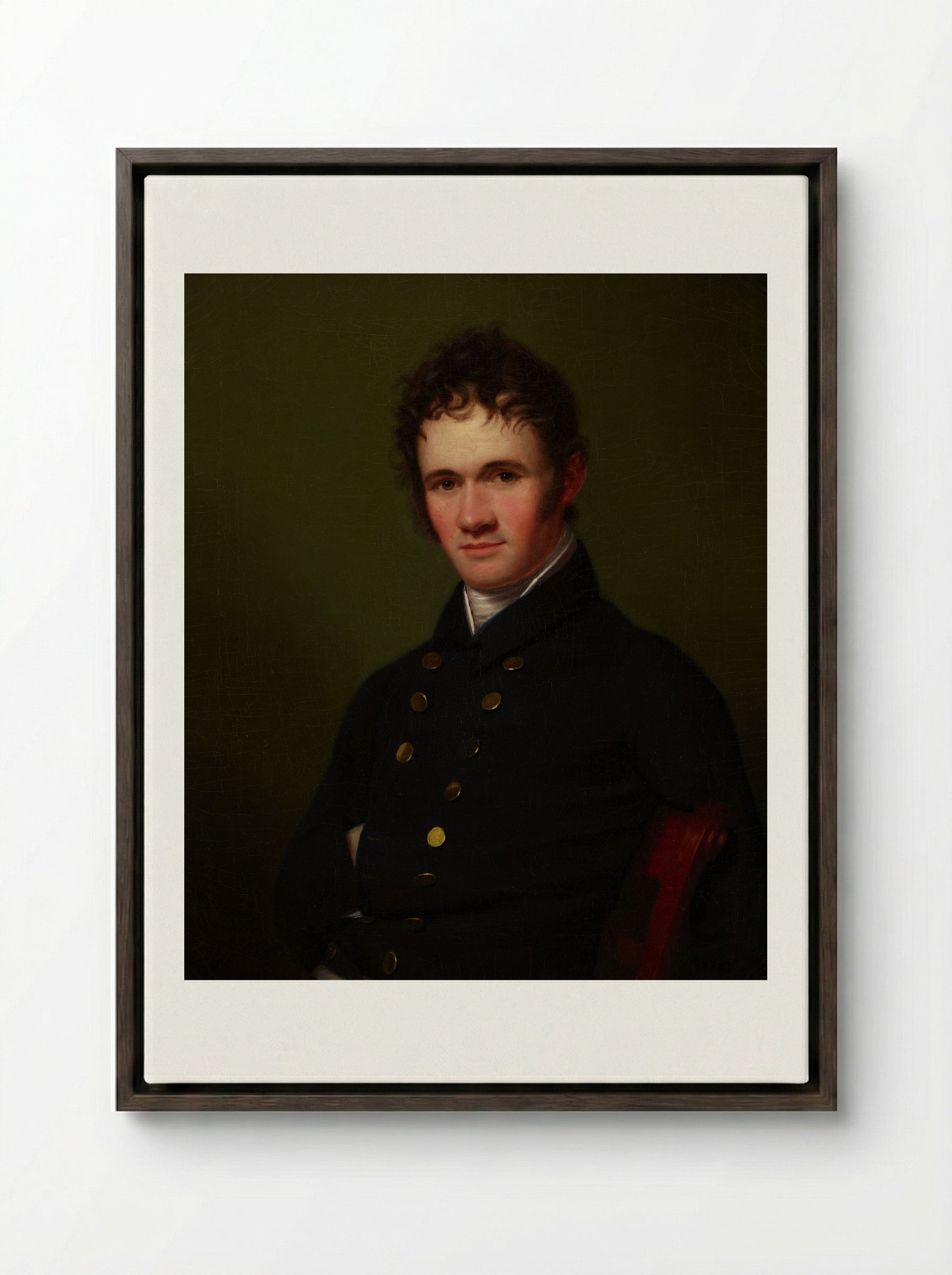 Portrait of a Man, Waist-Length, Seated - Fine Art Print - Framed Canvas Dark Wood