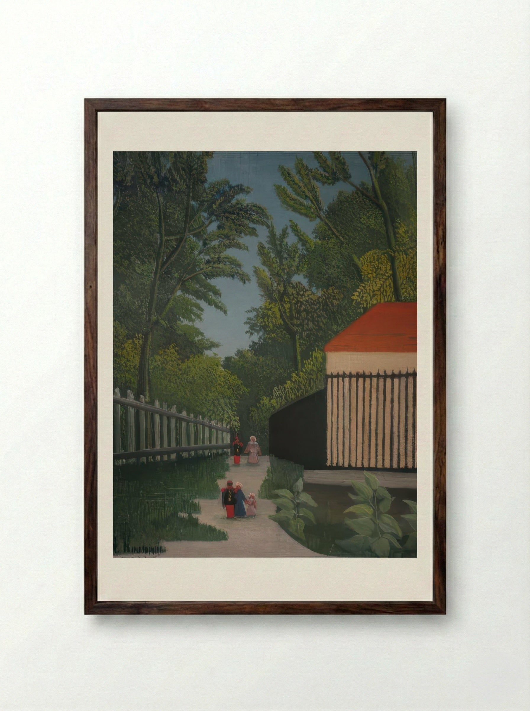 Landscape in Montsouris Park with Five Figures by Henri Rousseau – Naïve Parisian Park Scene Print - Framed Print Dark Wood