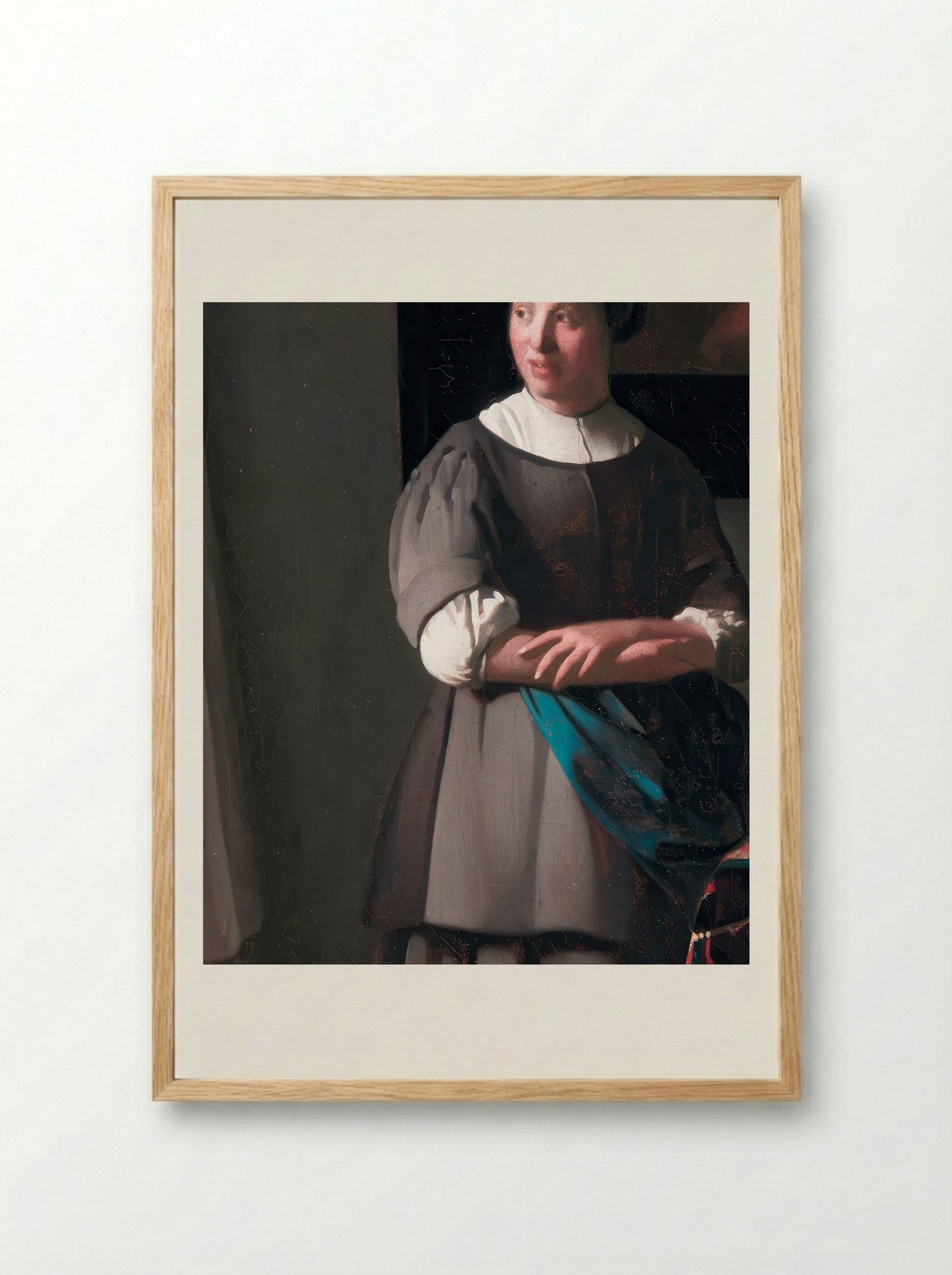 Lady Writing a Letter with her Maid - Johannes Vermeer - Framed Print Wood