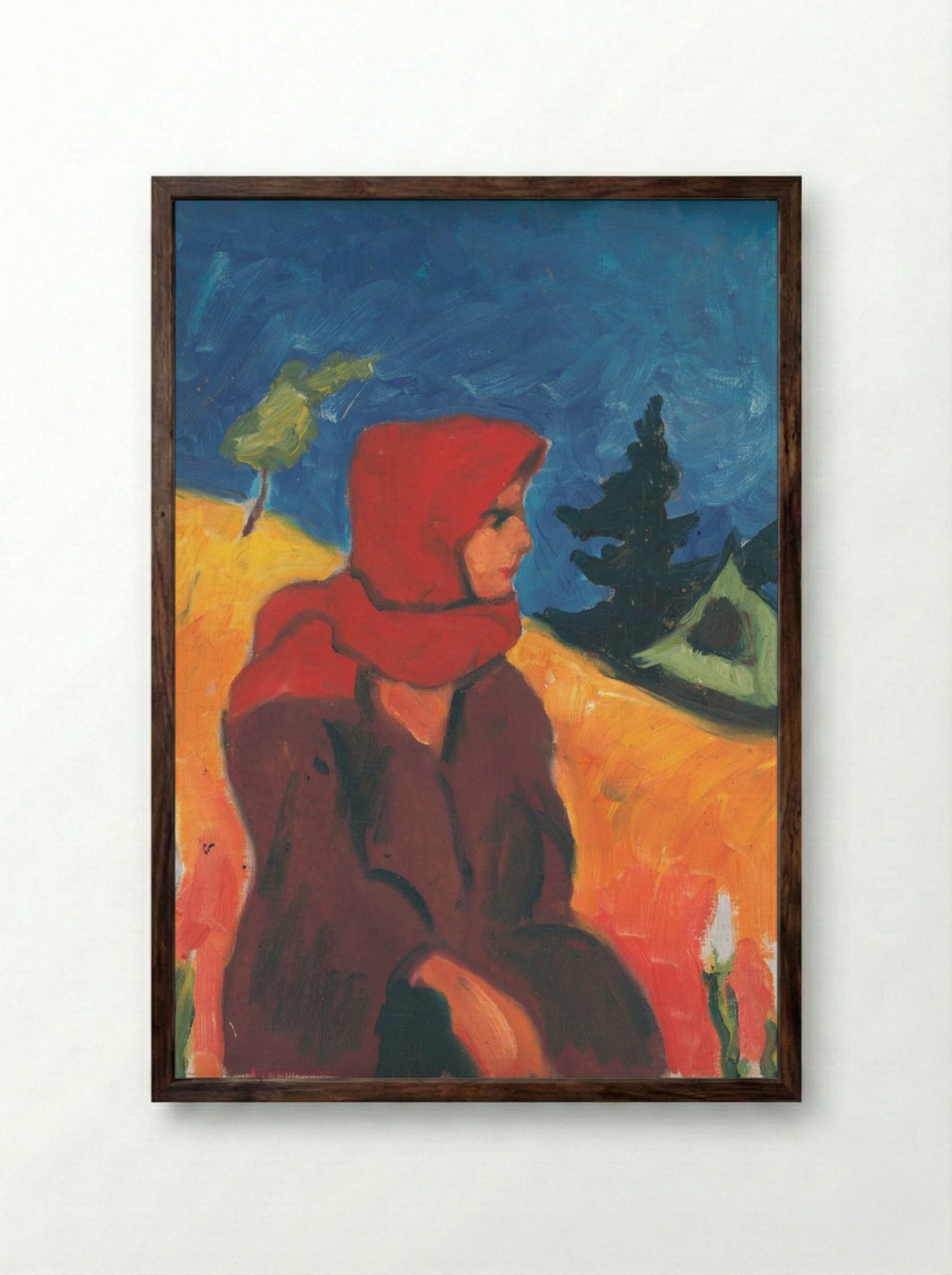 Village Girl in a Red Scarf - Zolo Palugyay - Framed Print Dark Wood