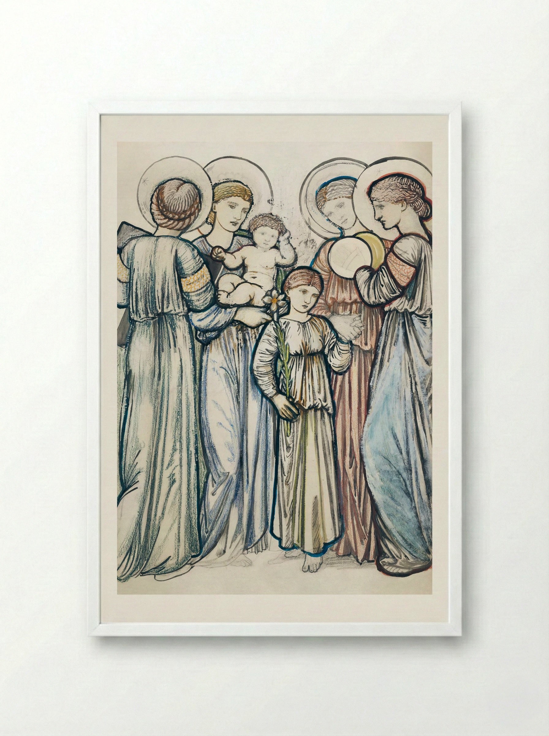 Angels and Children - Edward Burne-Jones - Framed Print White