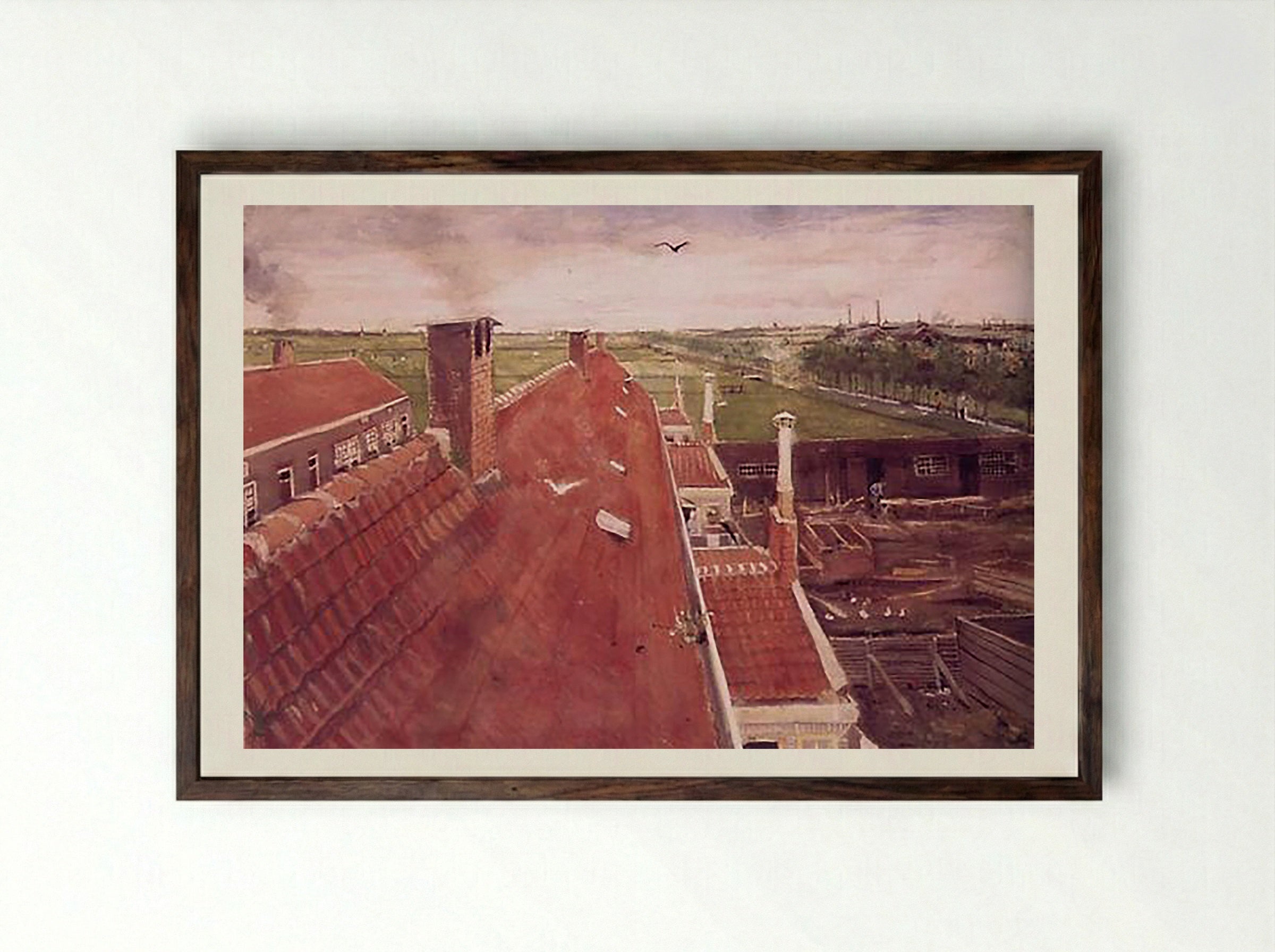 Rooftops, Seen from the Atelier at The Hague - Vincent van Gogh - Framed Print Dark Wood