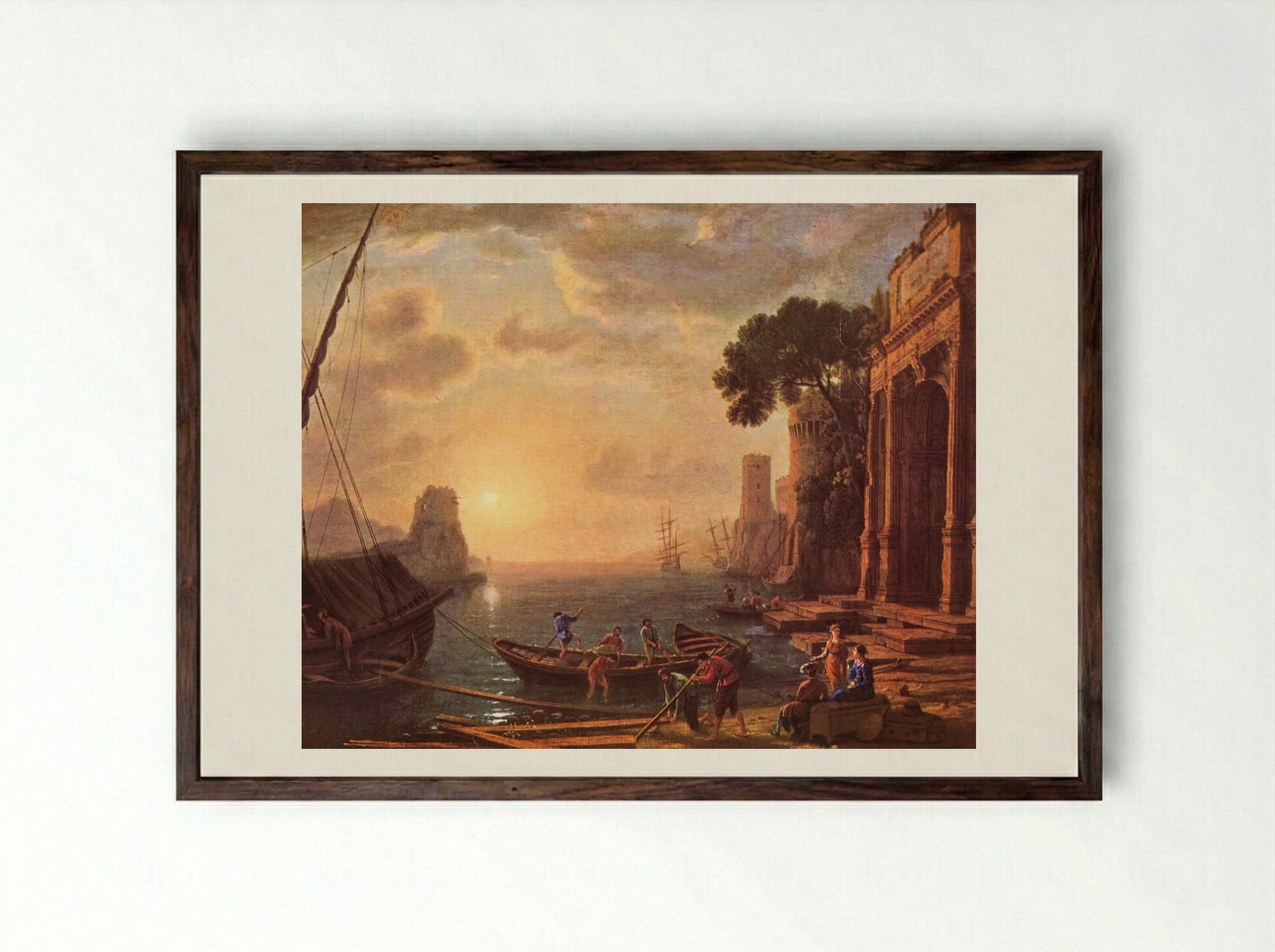 Seaport at Sunset - Claude Lorrain - Framed Print Dark Wood
