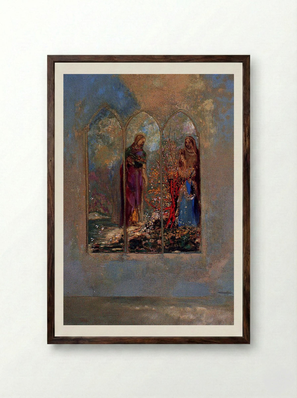 Figures in a Triptych Window - Fine Art Print - Framed Print Dark Wood