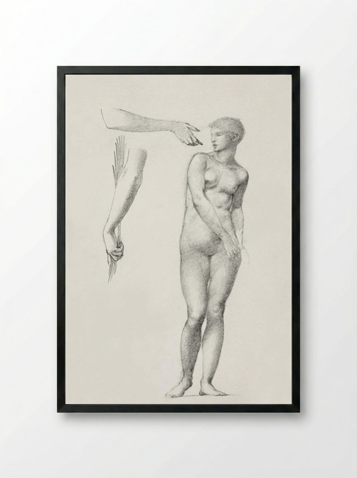 Standing Female Nude and Sketches of Arms - Edward Burne-Jones - Framed Print Black