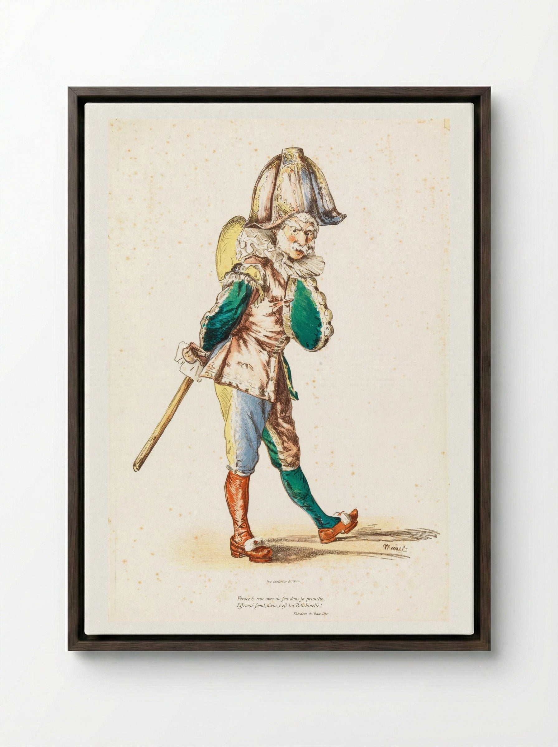 Polichinelle - Édouard Manet - Framed Canvas Dark Wood