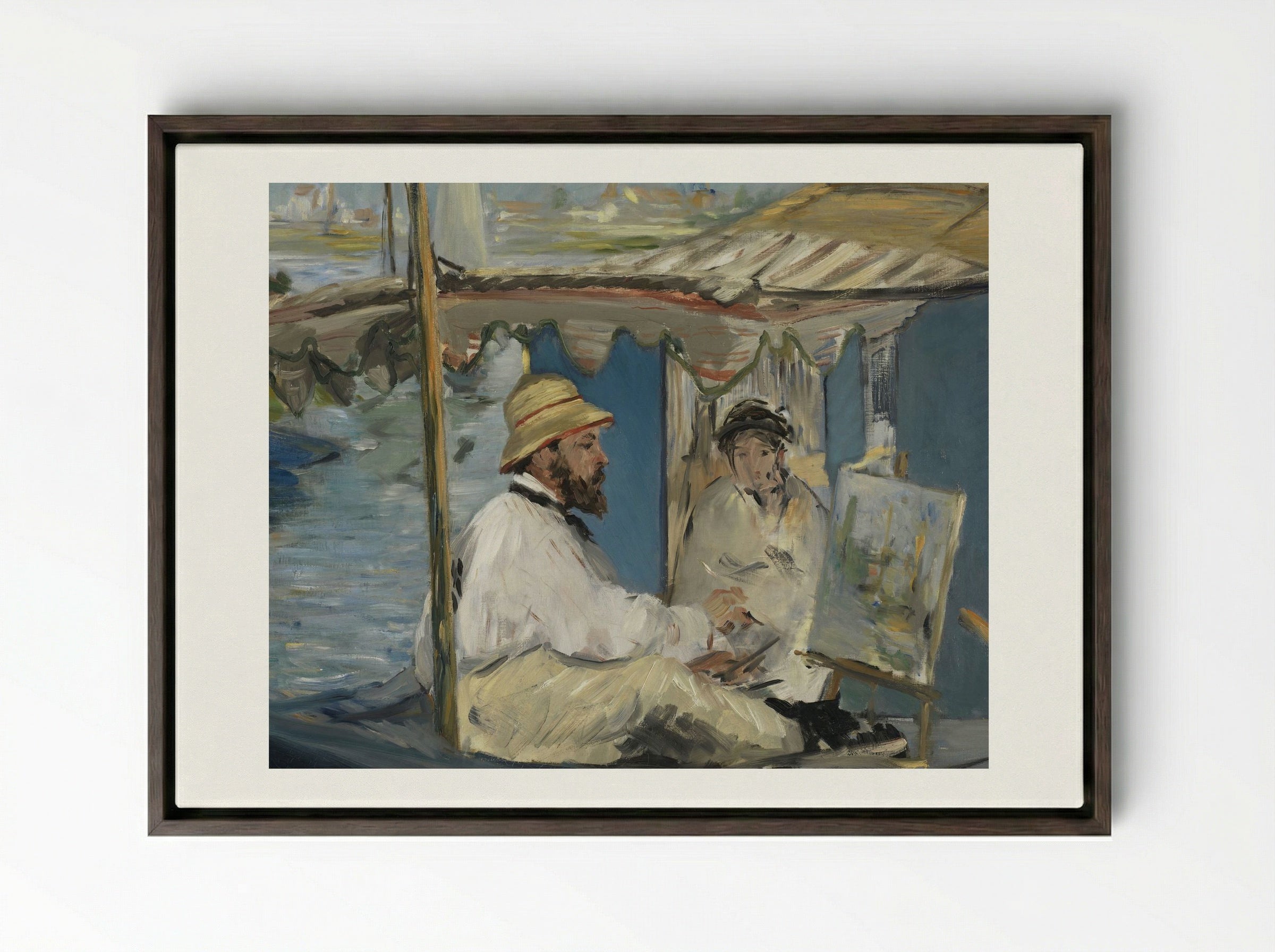 Claude Monet Painting in his Studio - Édouard Manet - Framed Canvas Dark Wood