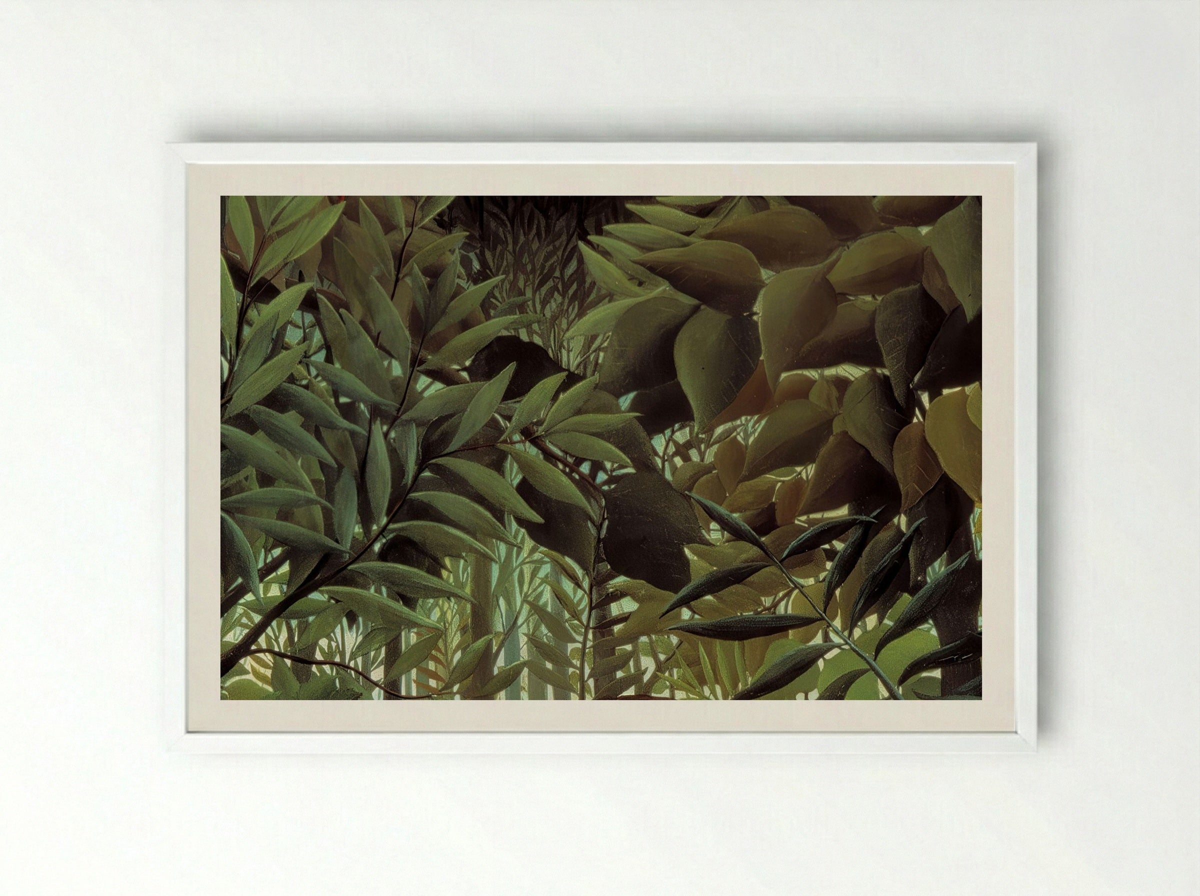The Hungry Lion Throws Itself on the Antelope - Henri Rousseau - Framed Print White