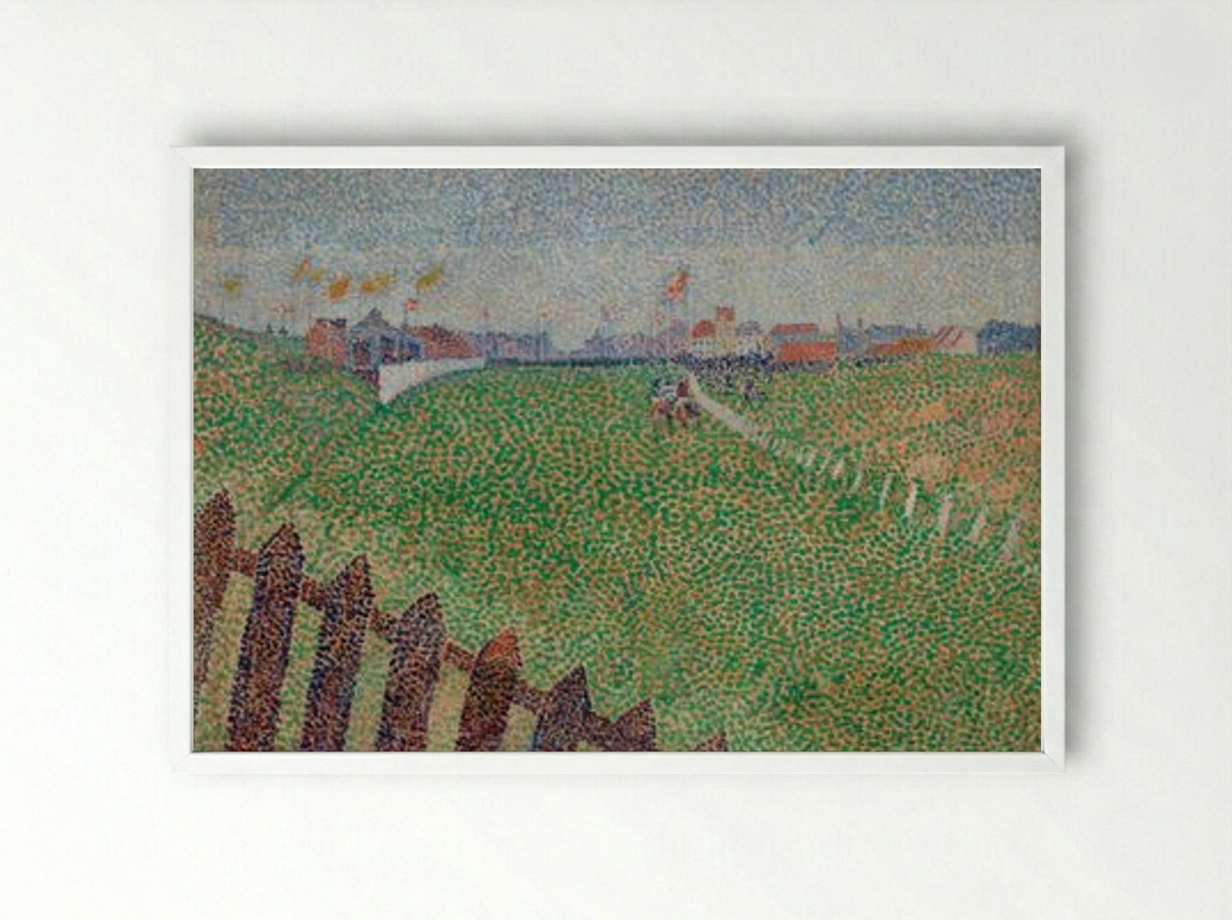 The Wellington Racecourse in Drizzle, Ostende - Alfred William Finch - Framed Print White