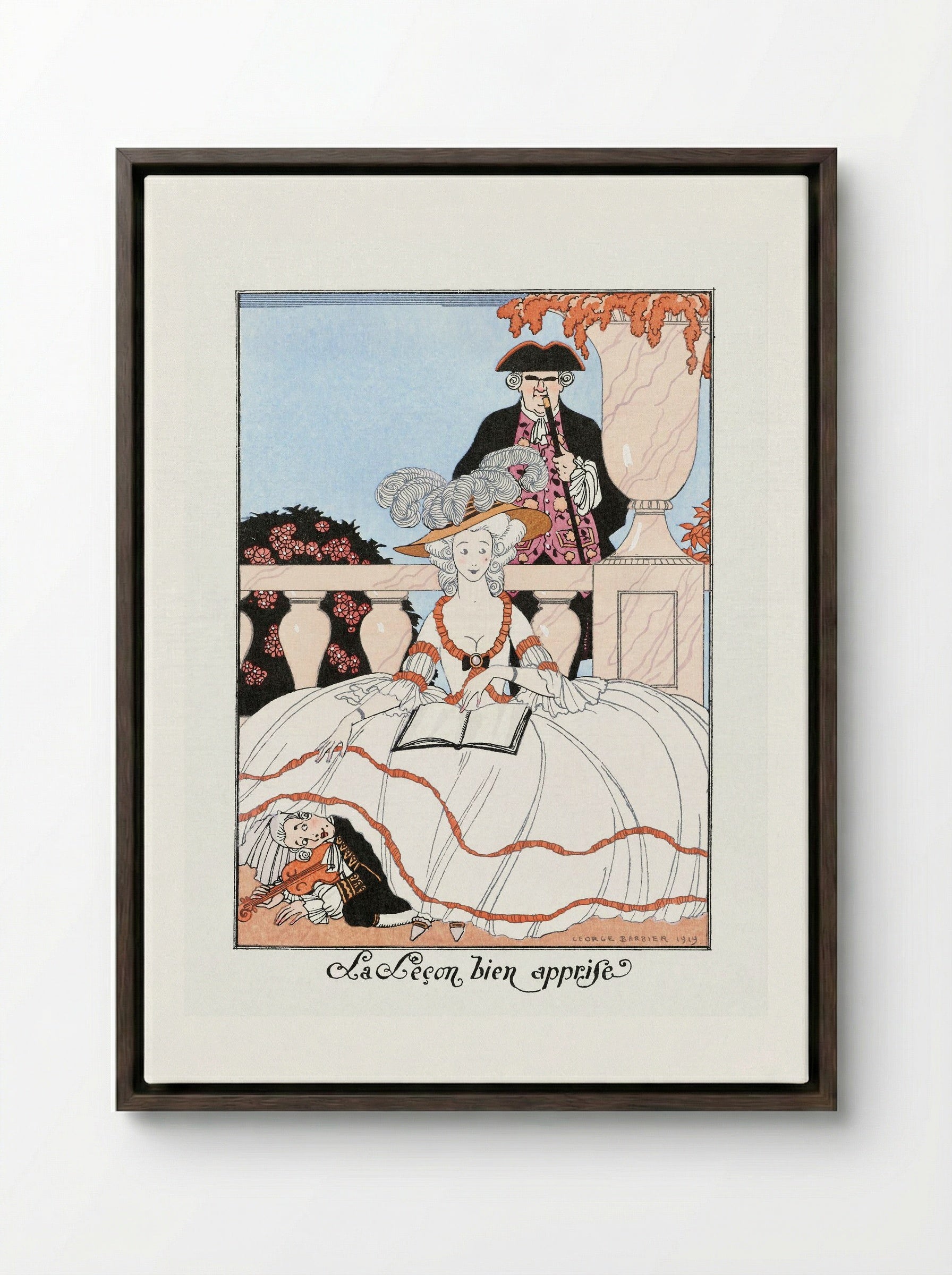 La Leçon bien apprise - George Barbier - Framed Canvas Dark Wood