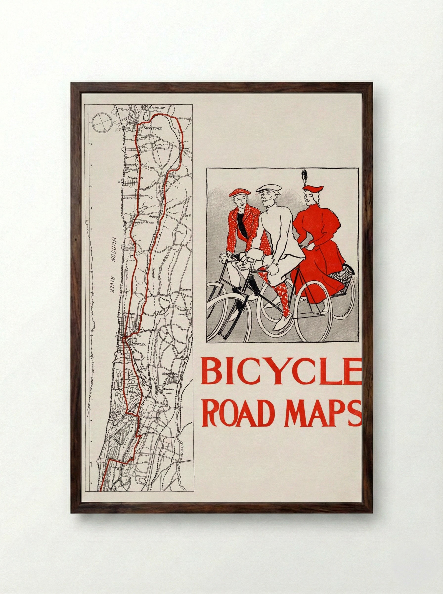 Bicycle Road Maps - Edward Penfield - Framed Print Dark Wood