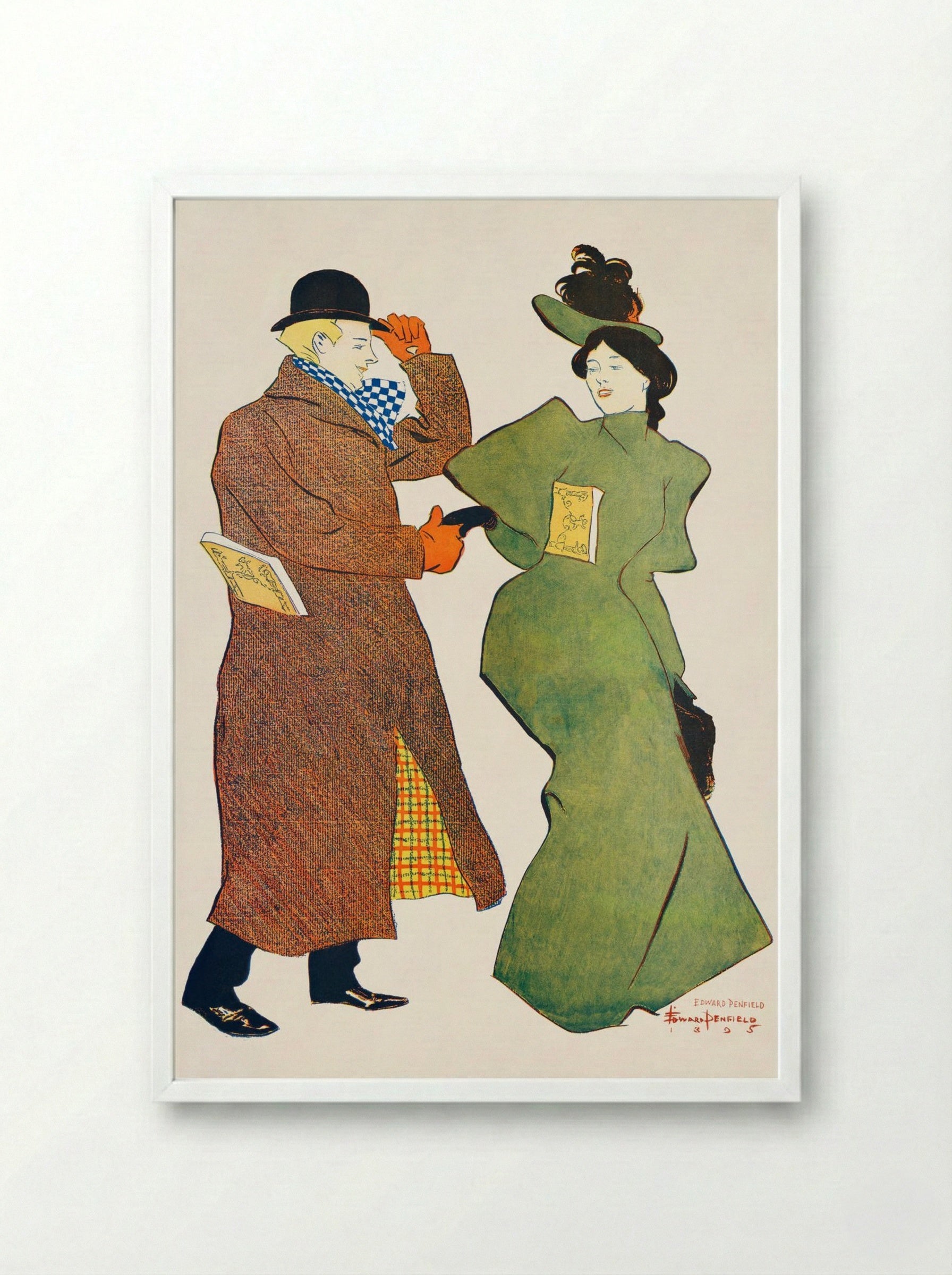 Man and Woman Shaking Hands - Edward Penfield - Framed Print White