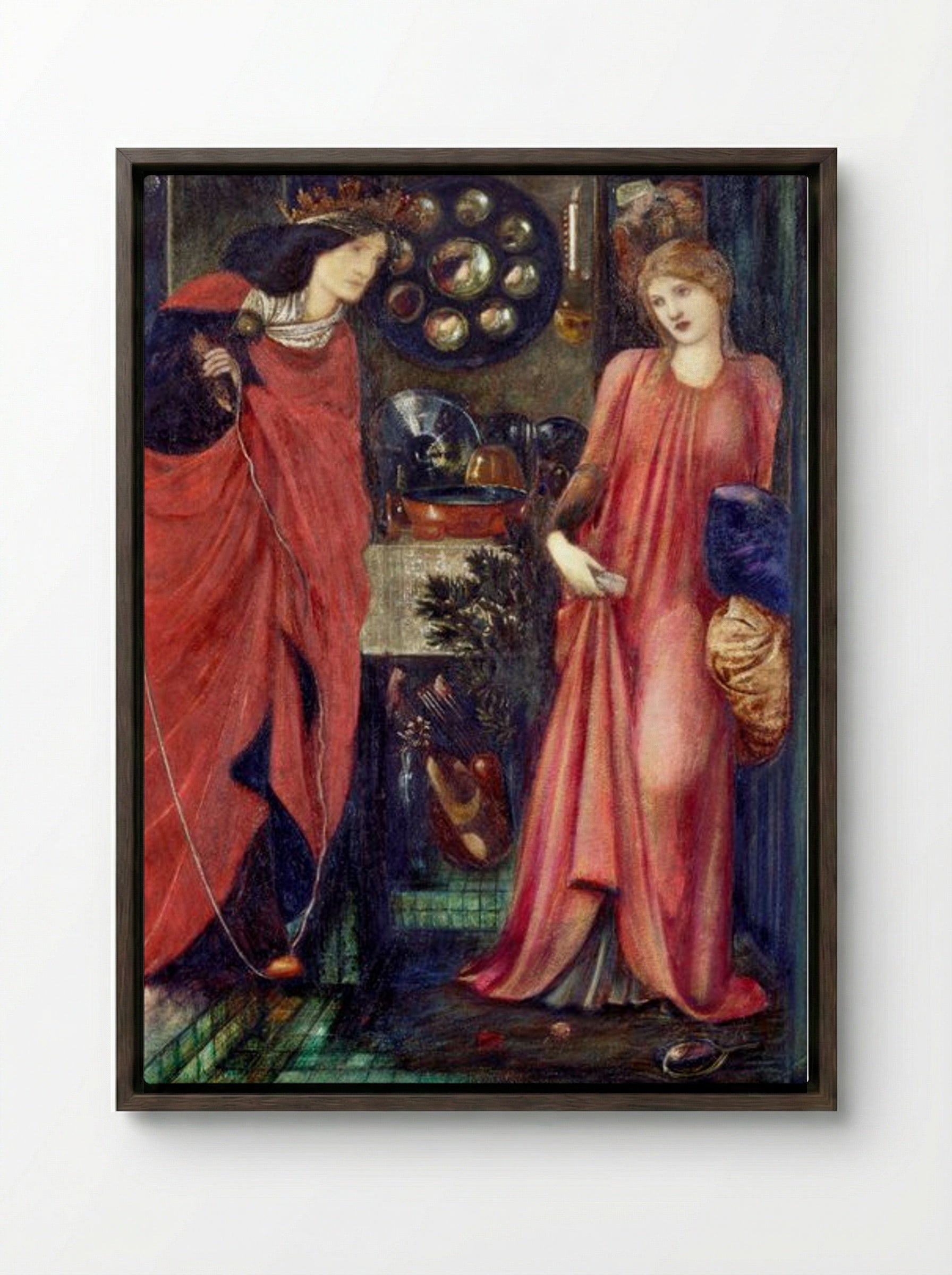 Fair Rosamund and Queen Eleanor - Edward Burne-Jones - Framed Canvas Dark Wood