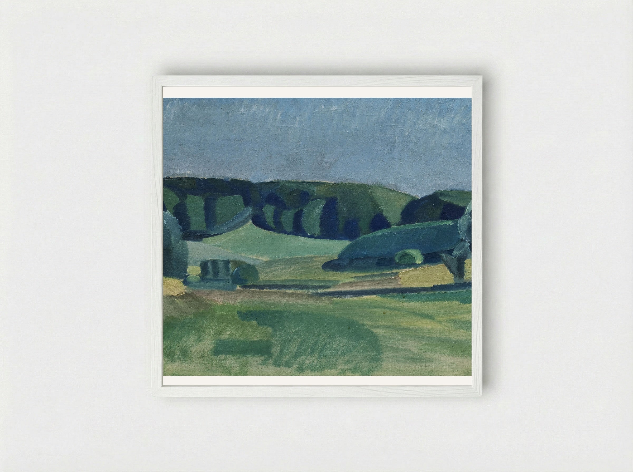 Landscape with Green Fields - Harald Giersing - Framed Print White