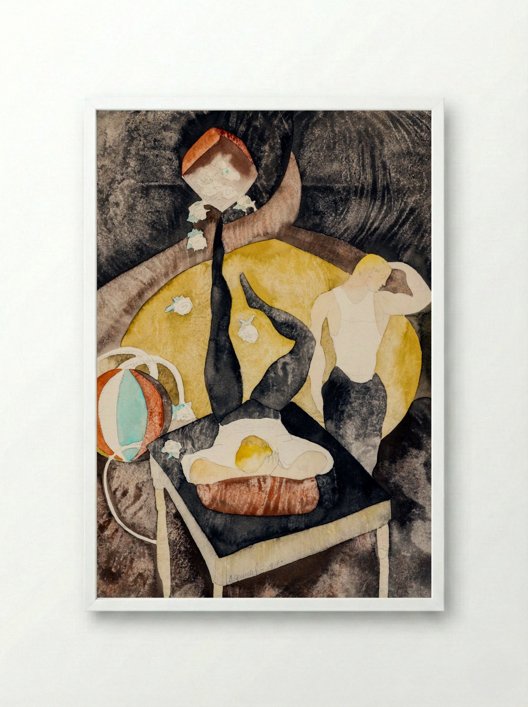 In Vaudeville: Two Acrobat-Jugglers - Charles Demuth - Framed Print White