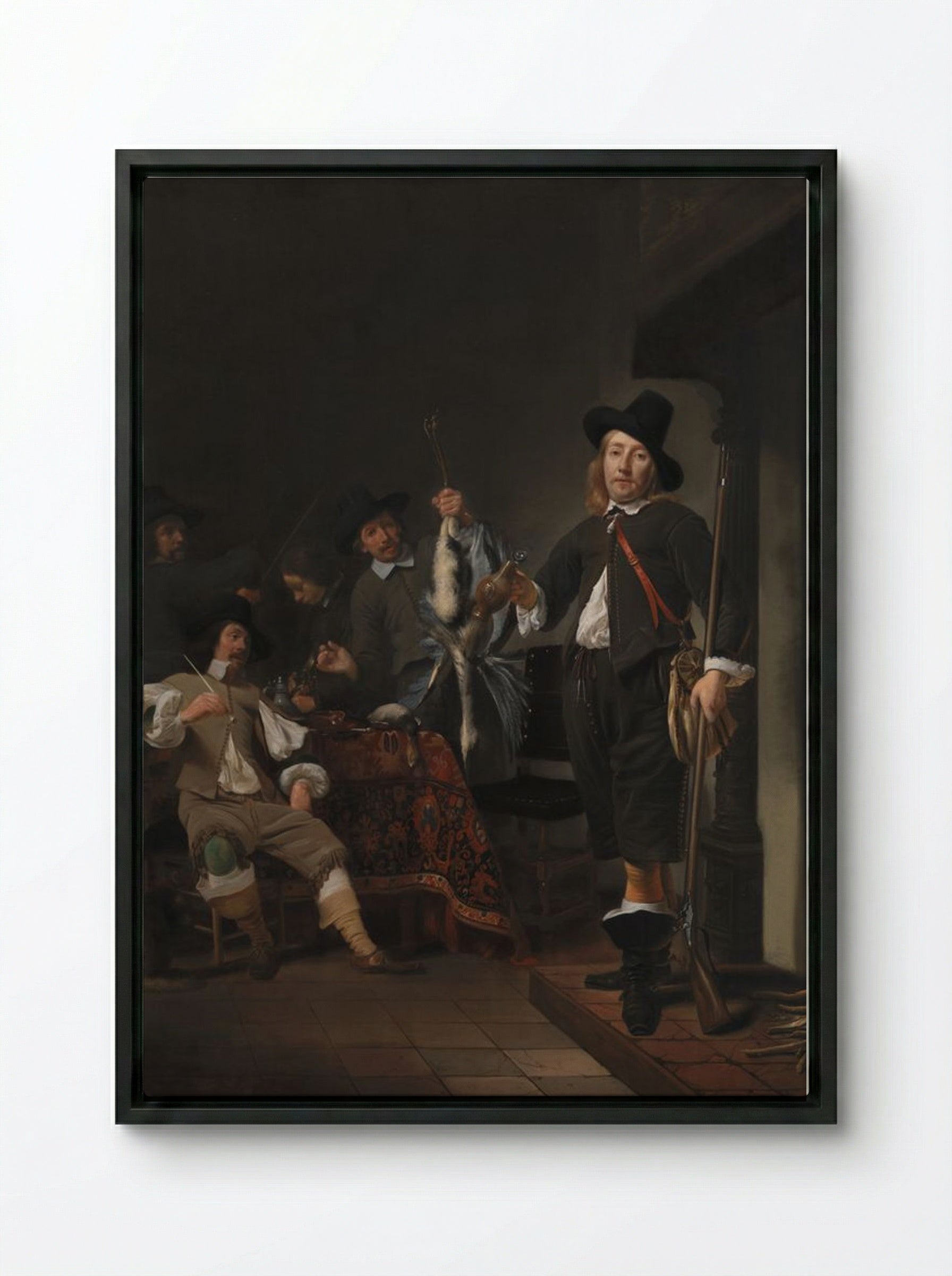 The Homecoming of a Fowling Party - Frans Hals - Framed Canvas Black