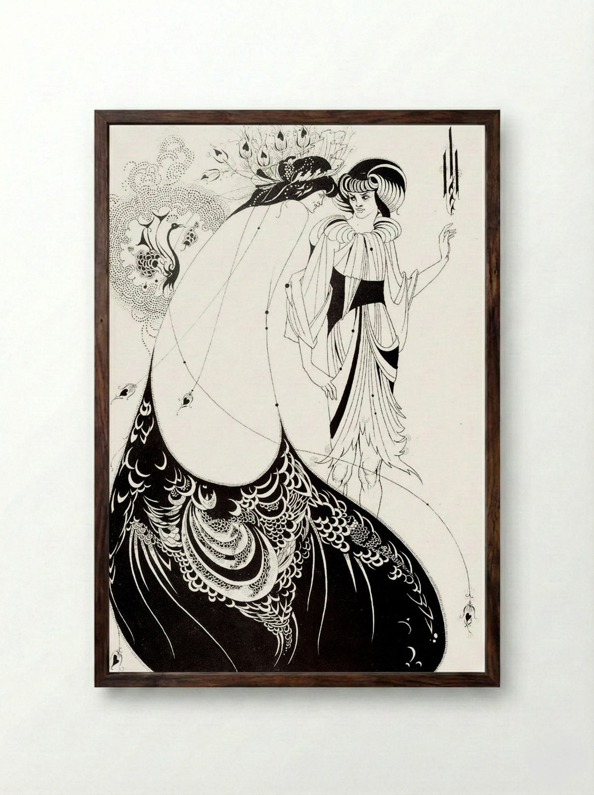 The Peacock Skirt - Aubrey Beardsley - Framed Print Dark Wood