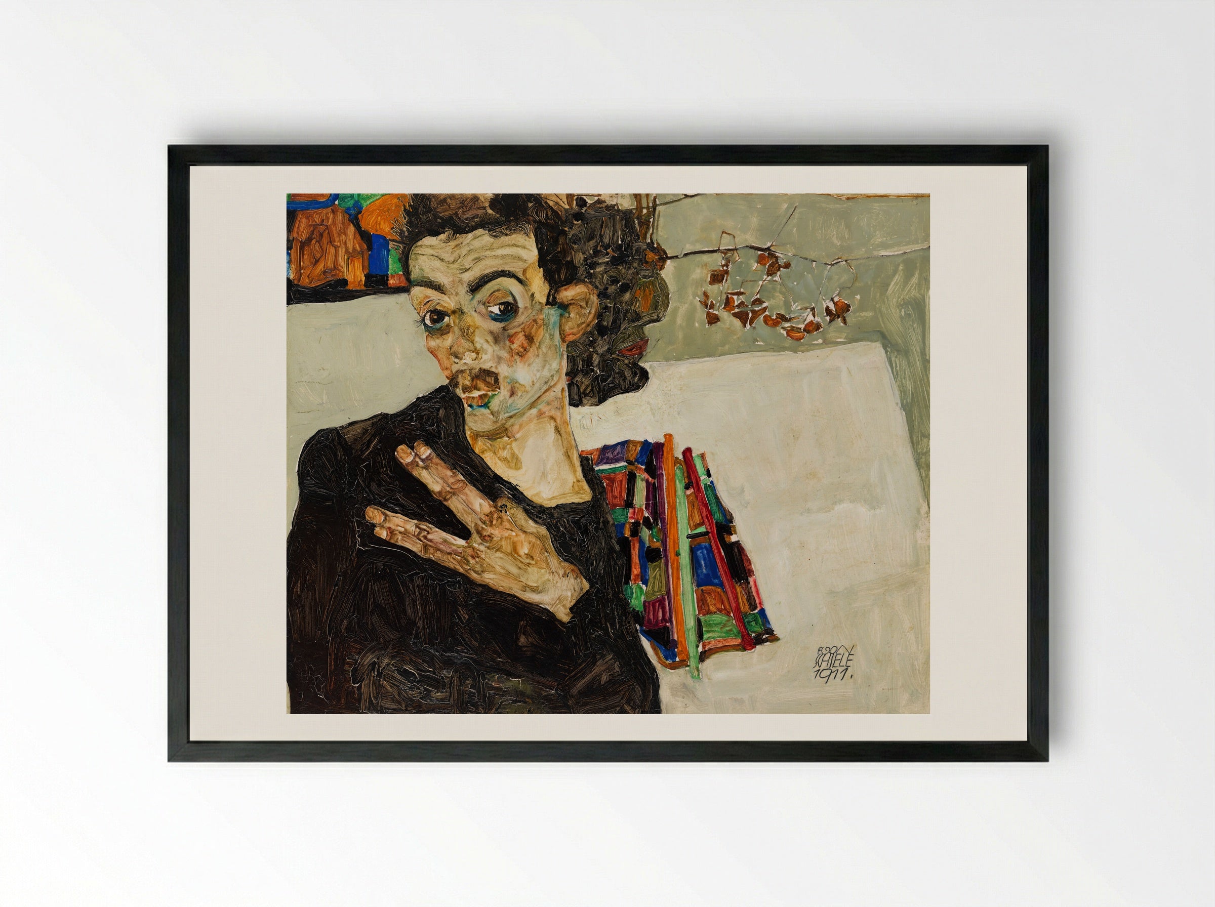 Self-Portrait - Egon Schiele - Framed Print Black