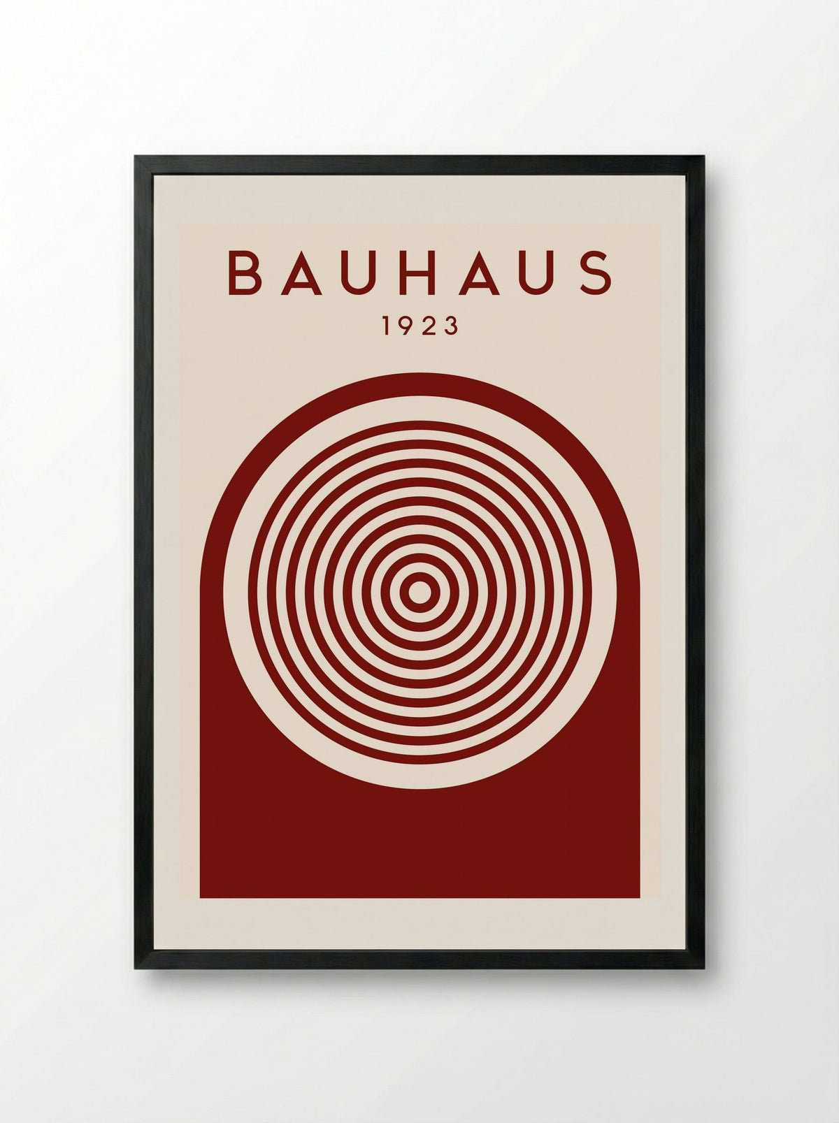 Bauhaus 1923 Concentric Circles – Deep Red Print - Framed Print Black