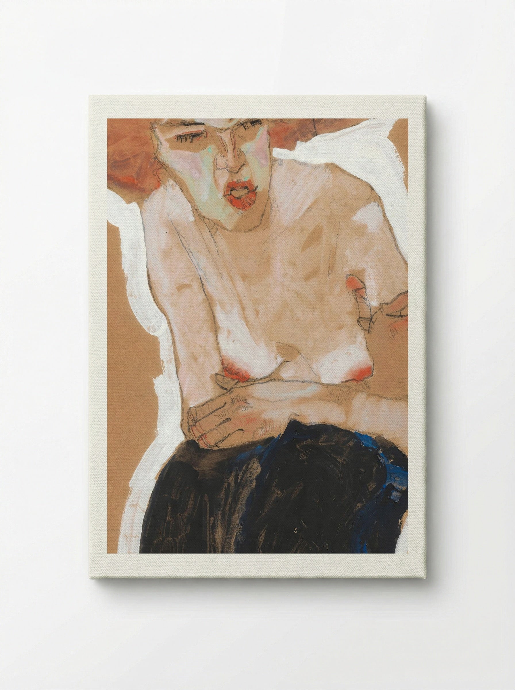 Die Häusliche (Seated Woman with Hat) - Egon Schiele - Canvas