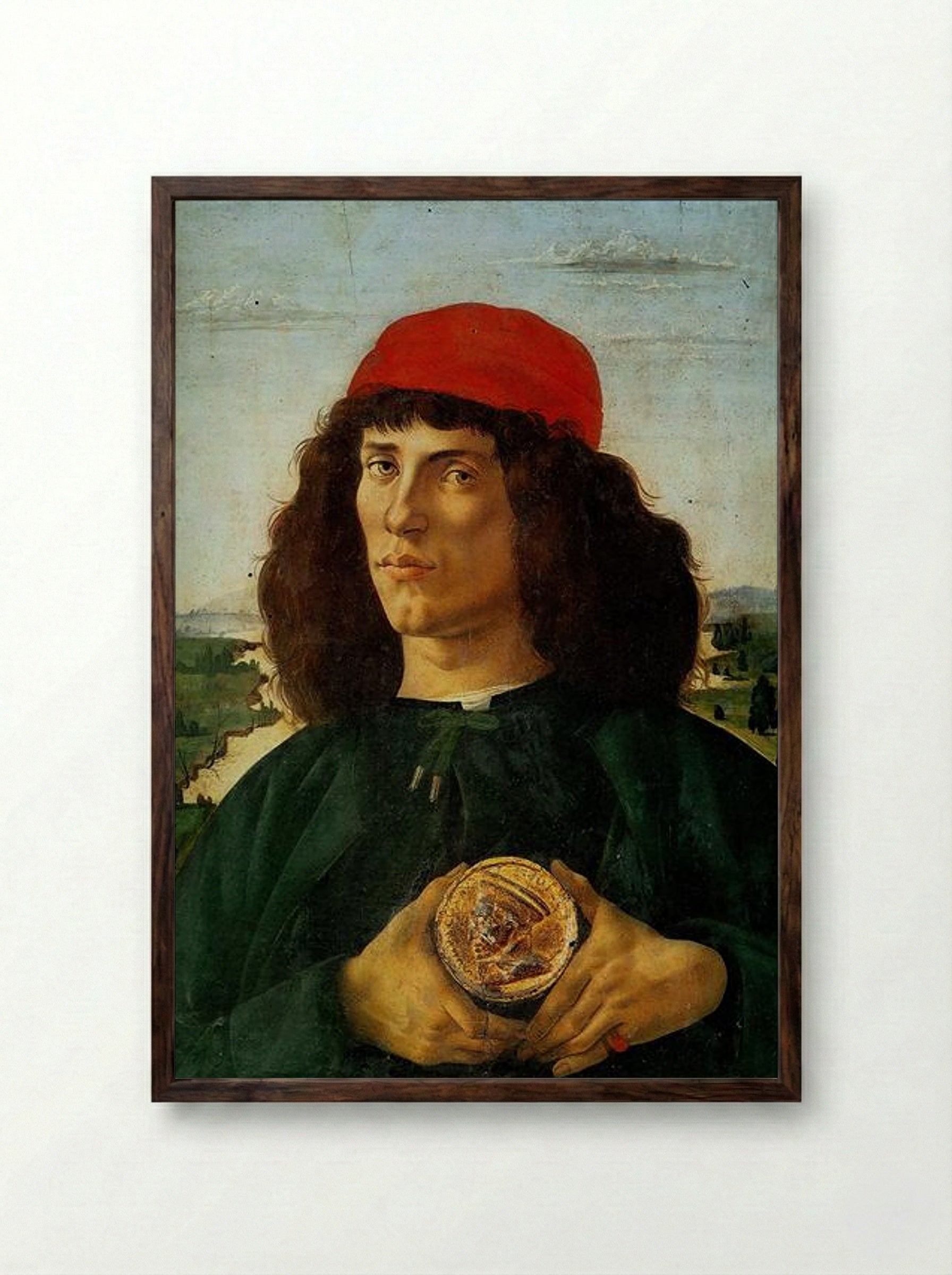 Portrait of a Man with the Medal of Cosimo - Sandro Botticelli - Framed Print Dark Wood