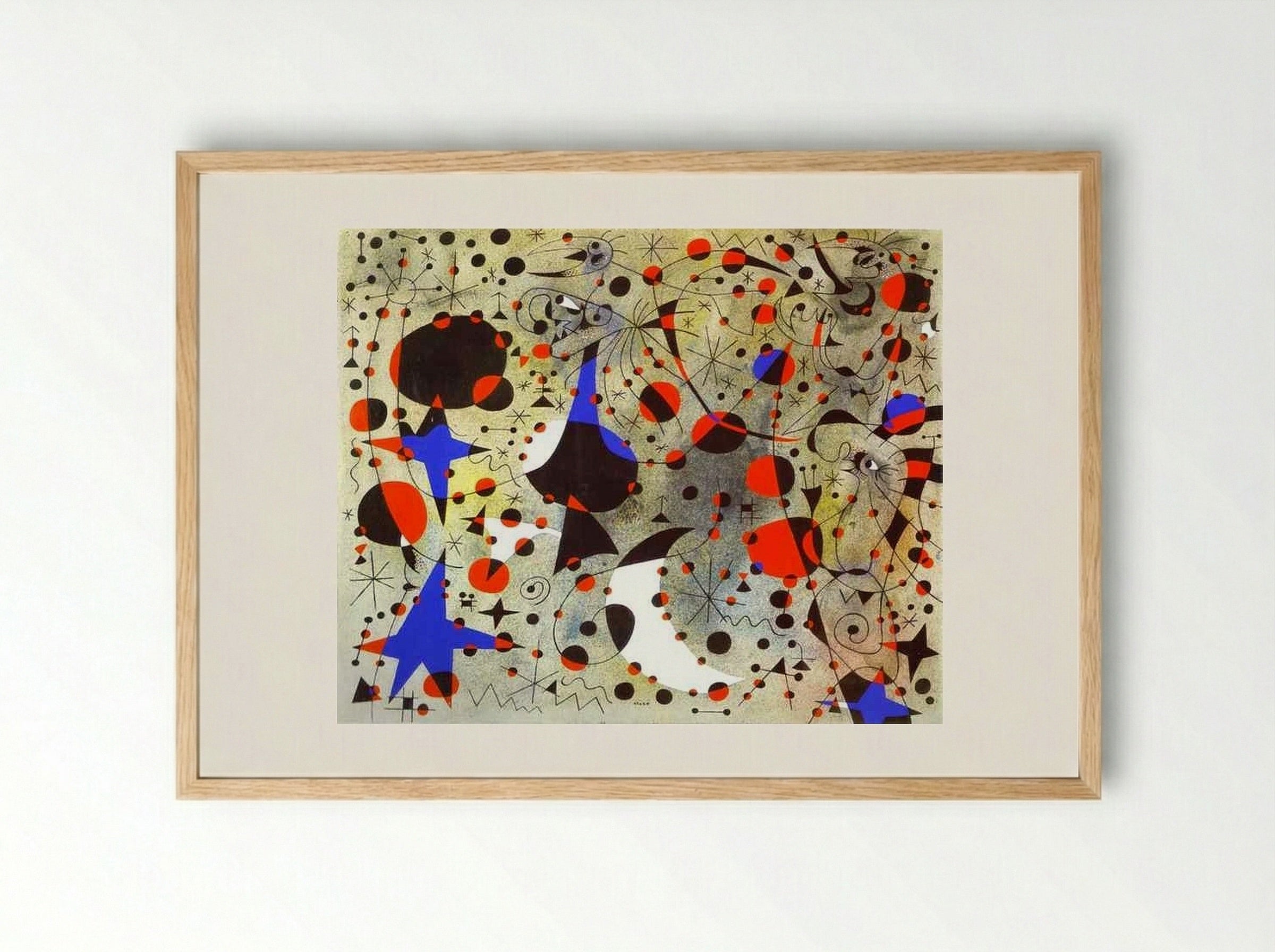 The Nightingale's Song at Midnight and the Morning Rain - Joan Miró - Framed Print Wood