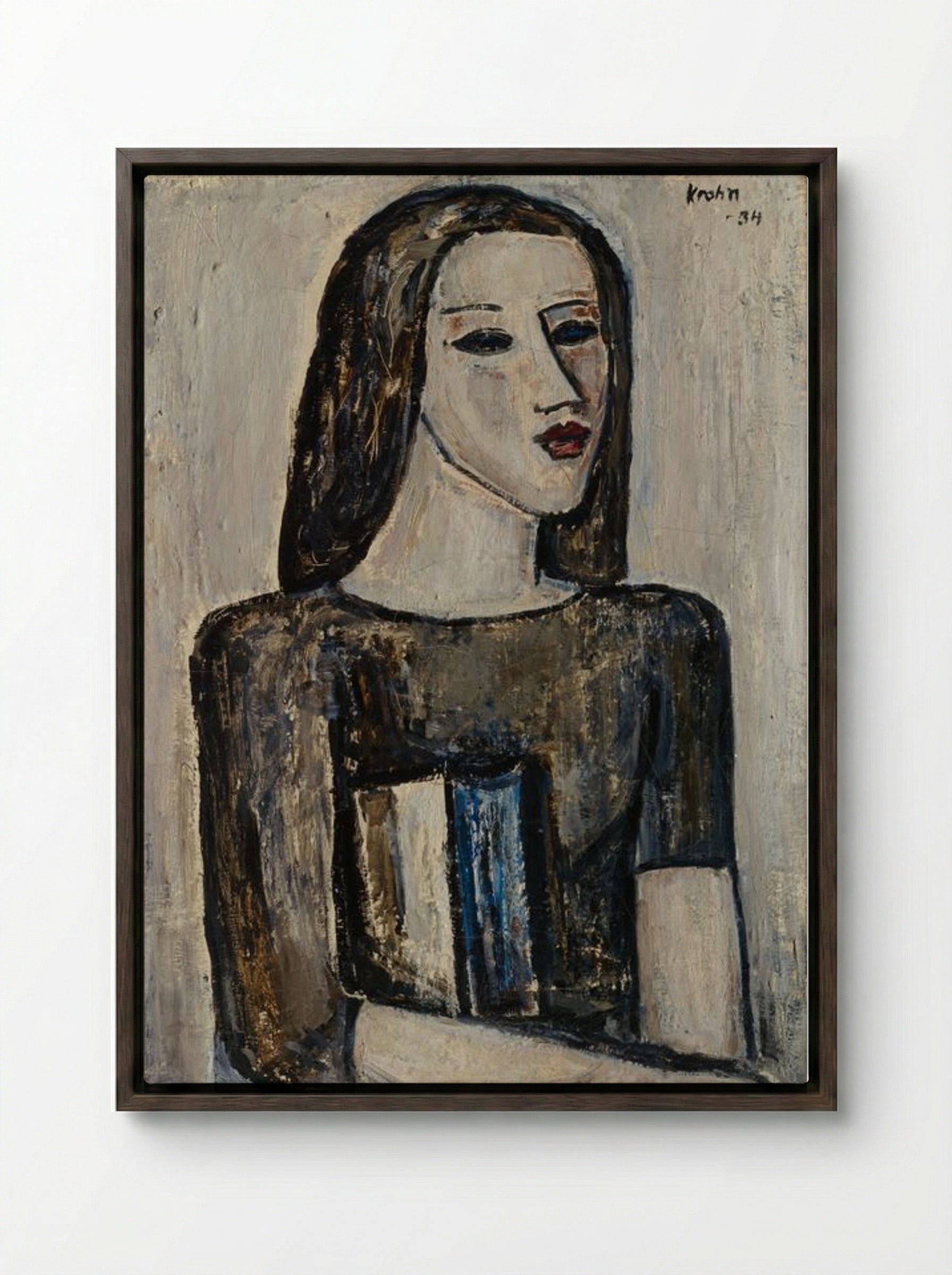 Schoolgirl - Ernst Krohn - Framed Canvas Dark Wood