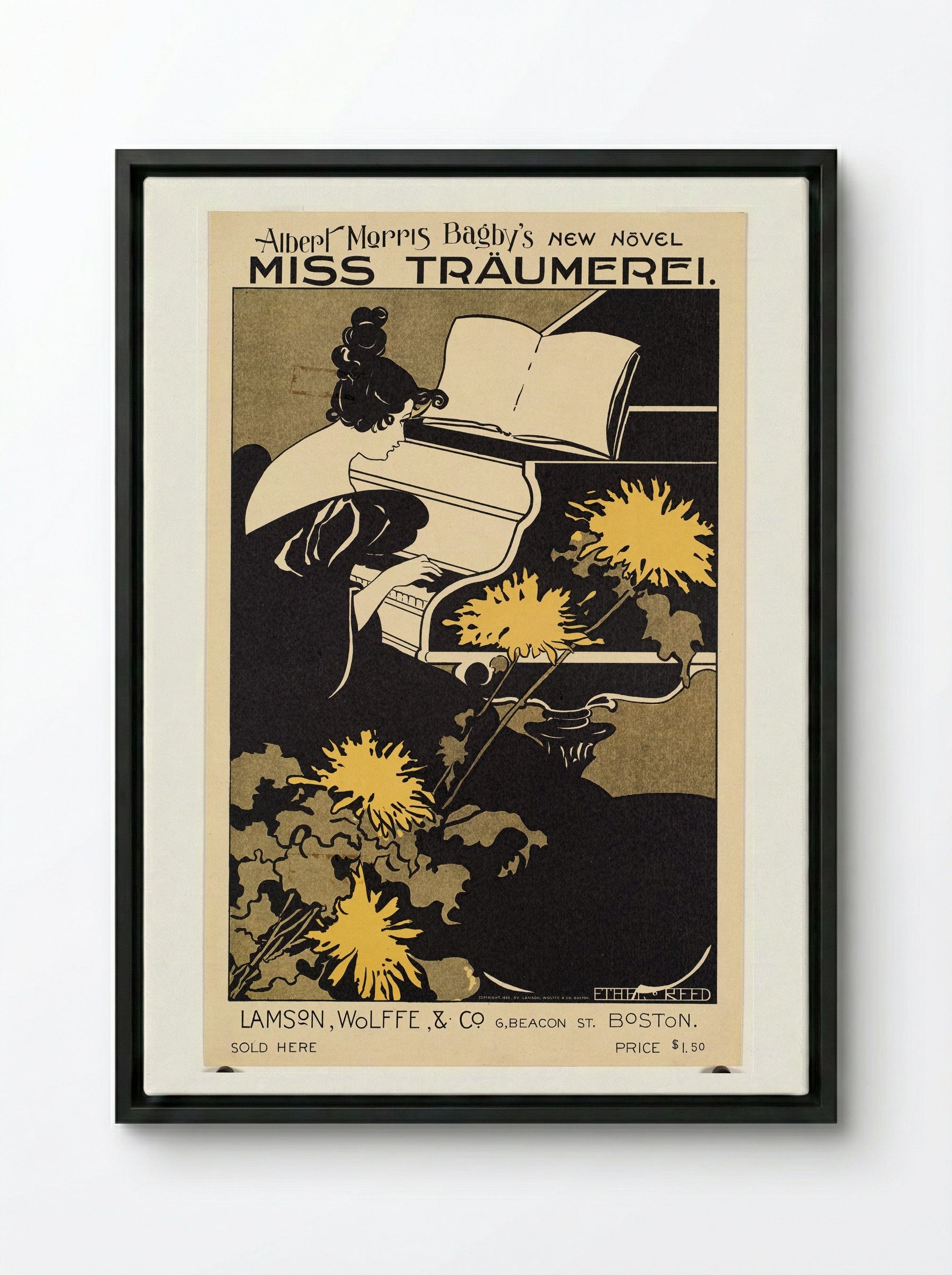 Miss Traumerei (Poster for Albert Morris Bagby's Novel) - Ethel Reed - Framed Canvas Black