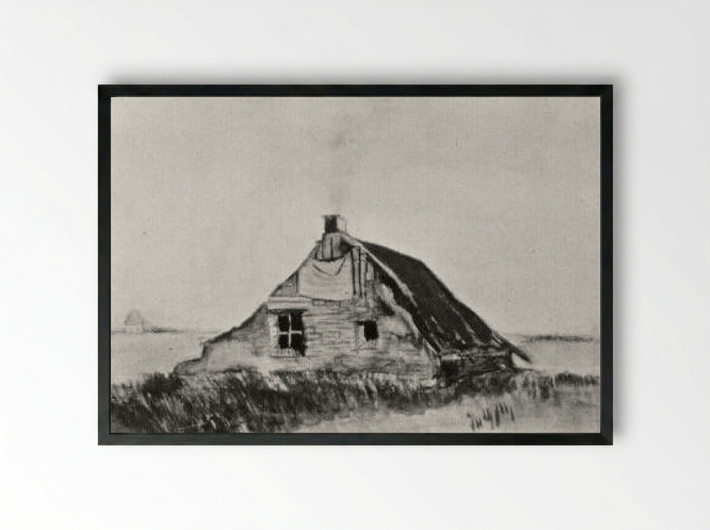 Farmhouse with Dark Roof - Vincent van Gogh - Framed Print Black