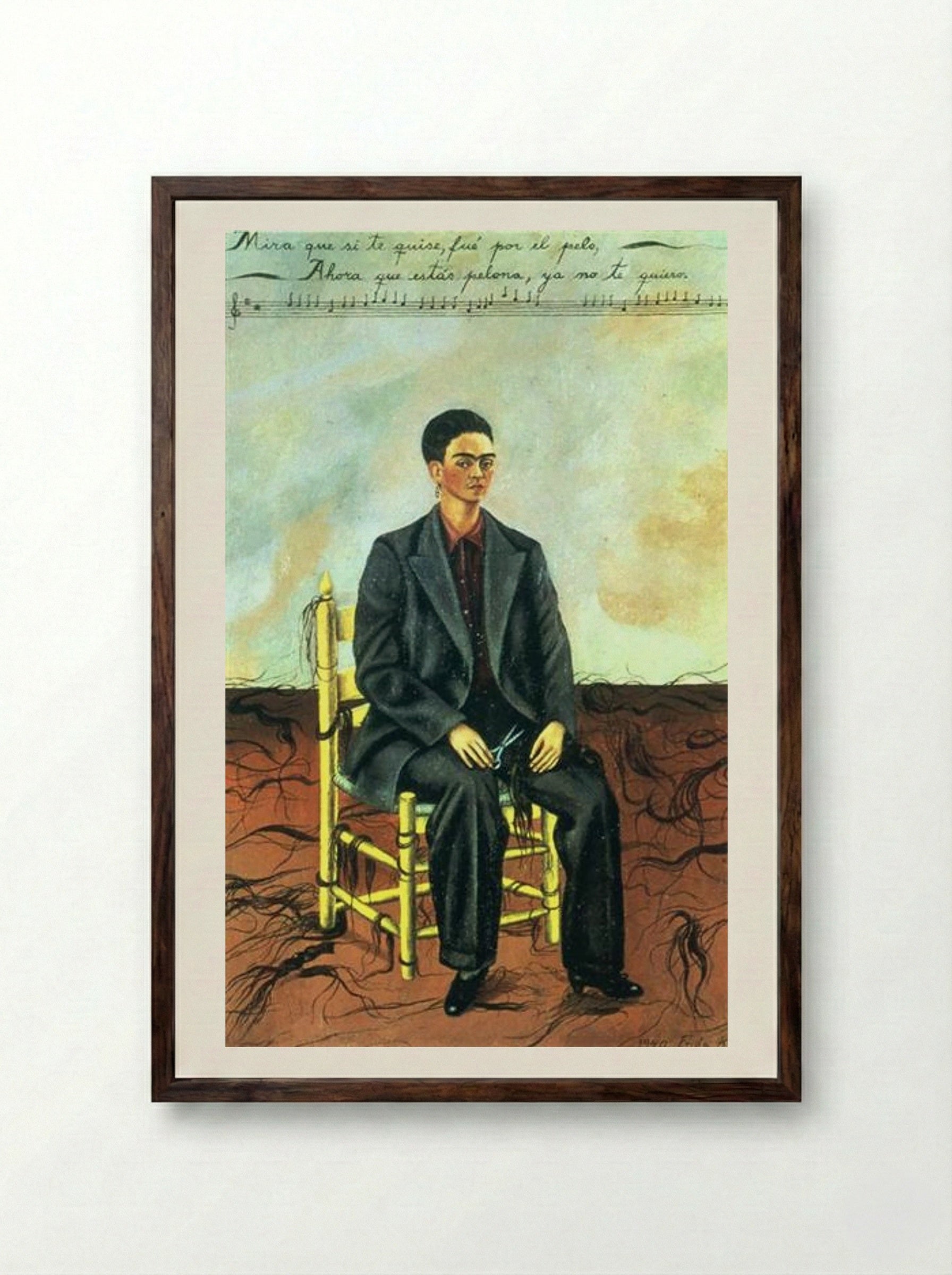 Self-Portrait with Cropped Hair - Frida Kahlo - Framed Print Dark Wood