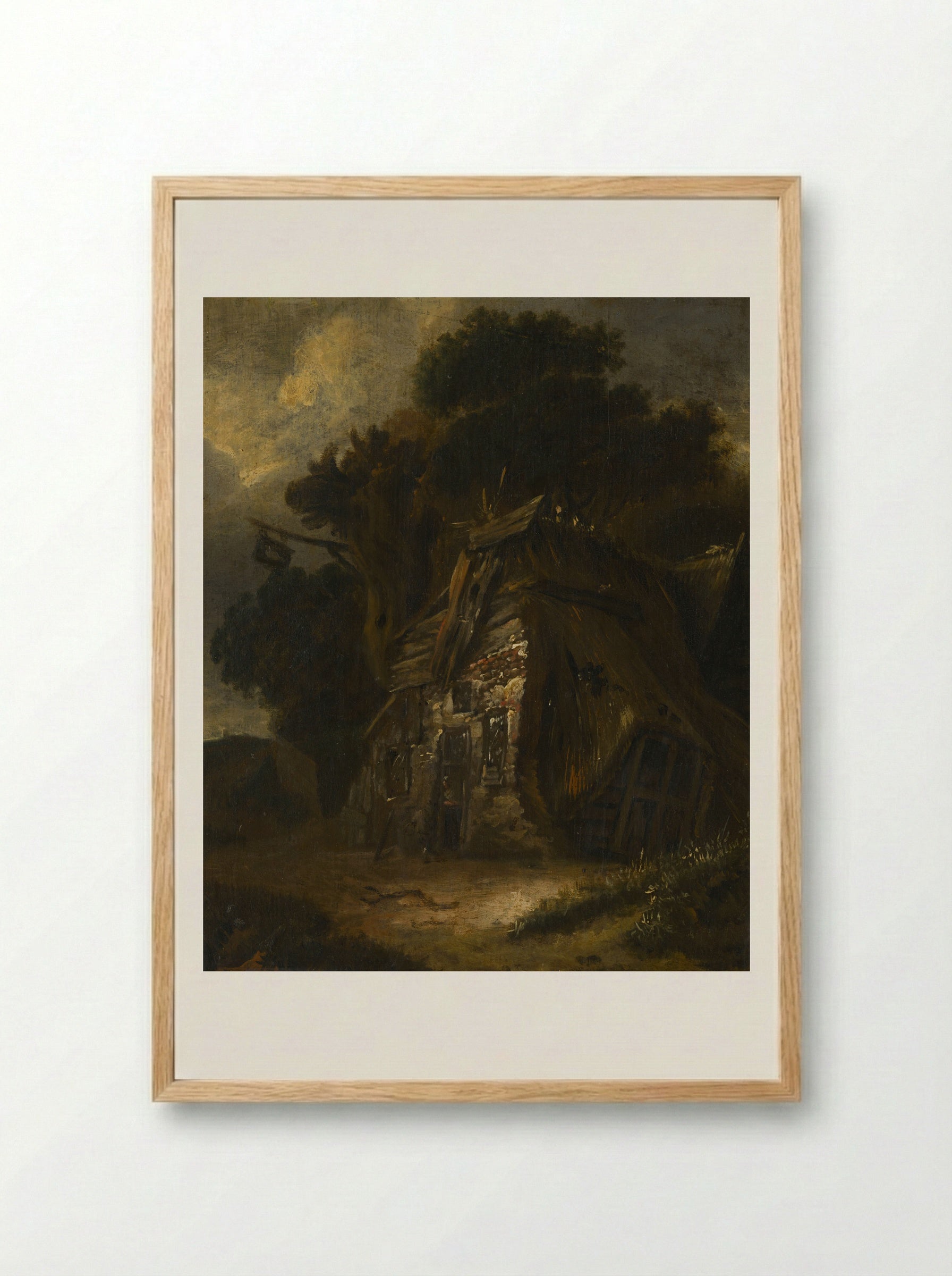 Thatched Hut in Landscape - Fine Art Print - Framed Print Wood
