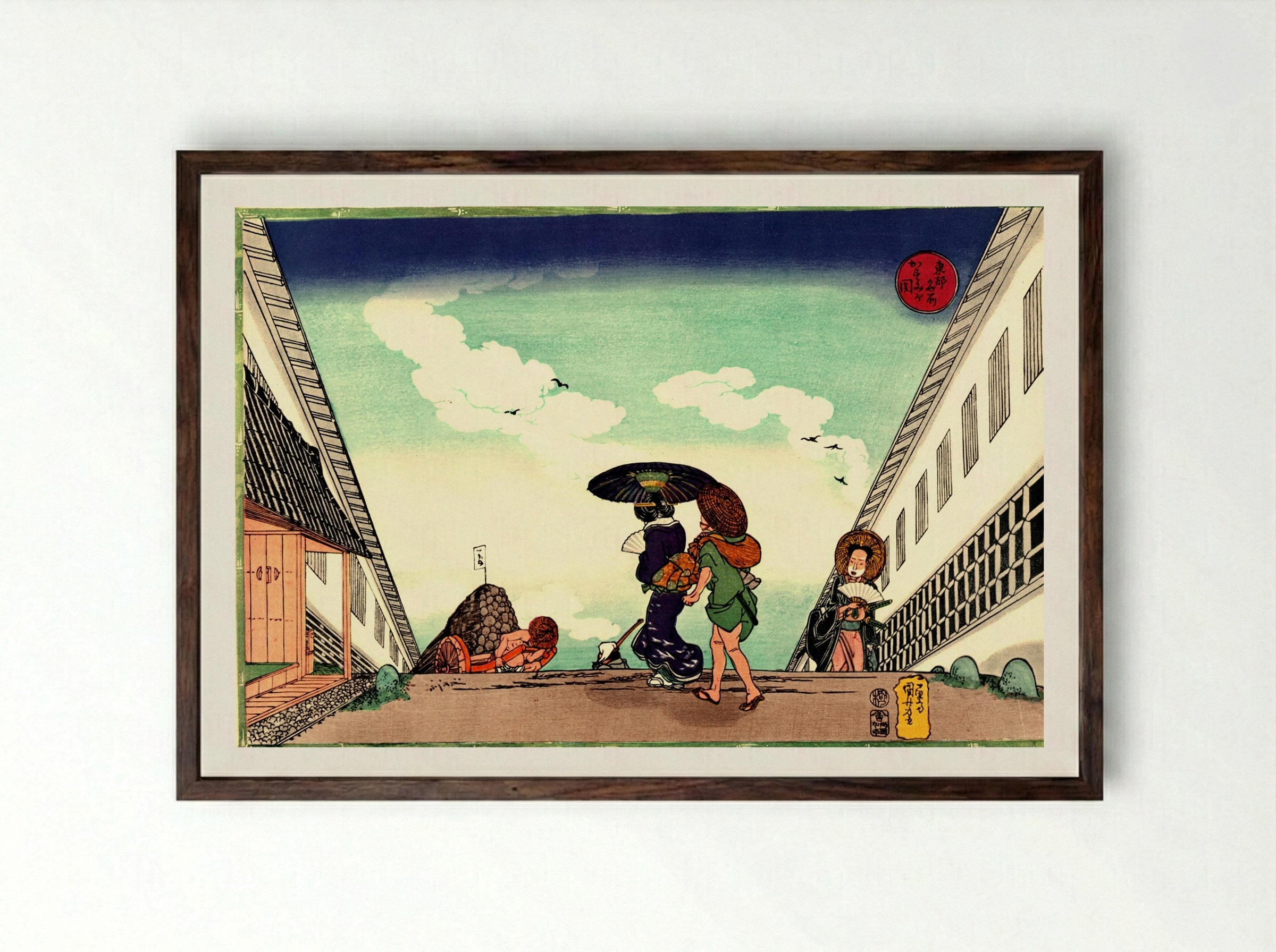 High Noon at Kasumigaseki - Utagawa Kuniyoshi - Framed Print Dark Wood