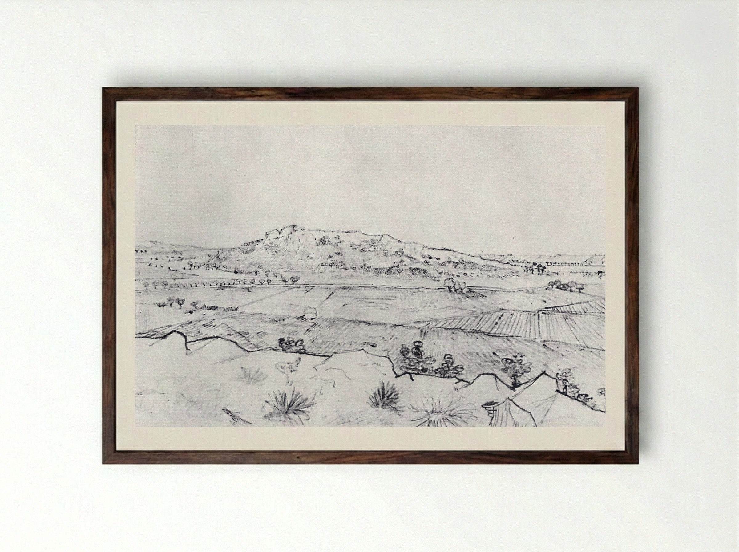 La Crau Seen from Montmajour - Vincent van Gogh - Framed Print Dark Wood