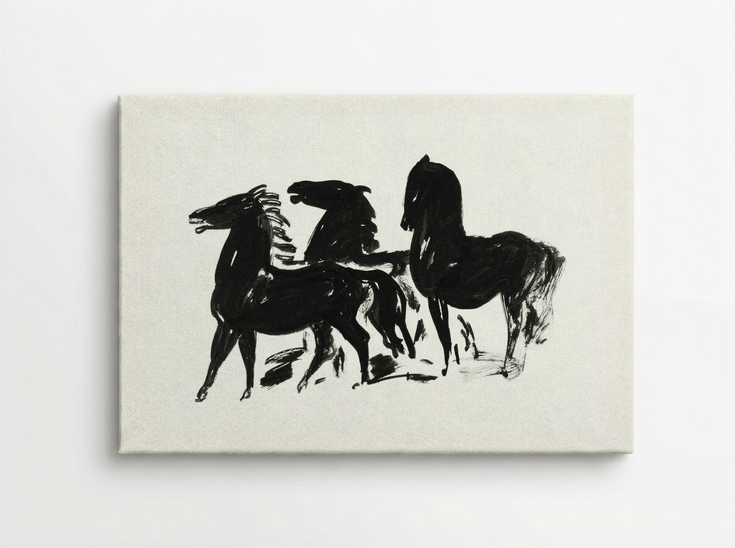 Three Black Horses Standing, Facing Left - Leo Gestel - Canvas