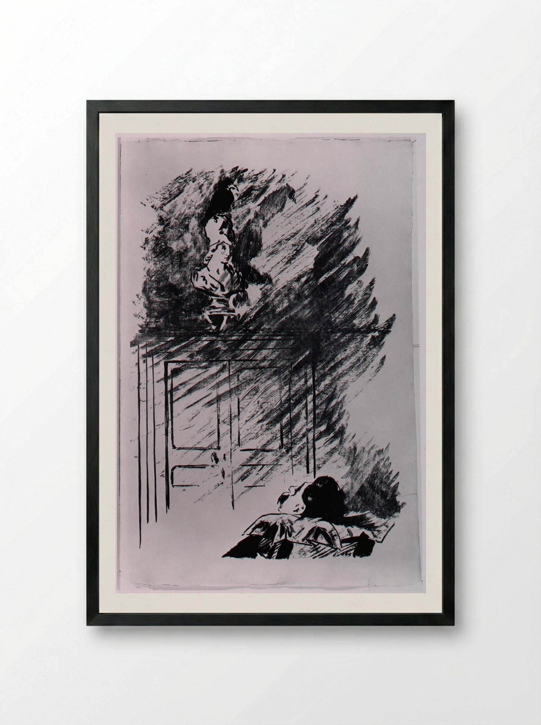 The Raven on the Bust of Pallas Athena - Édouard Manet - Framed Print Black