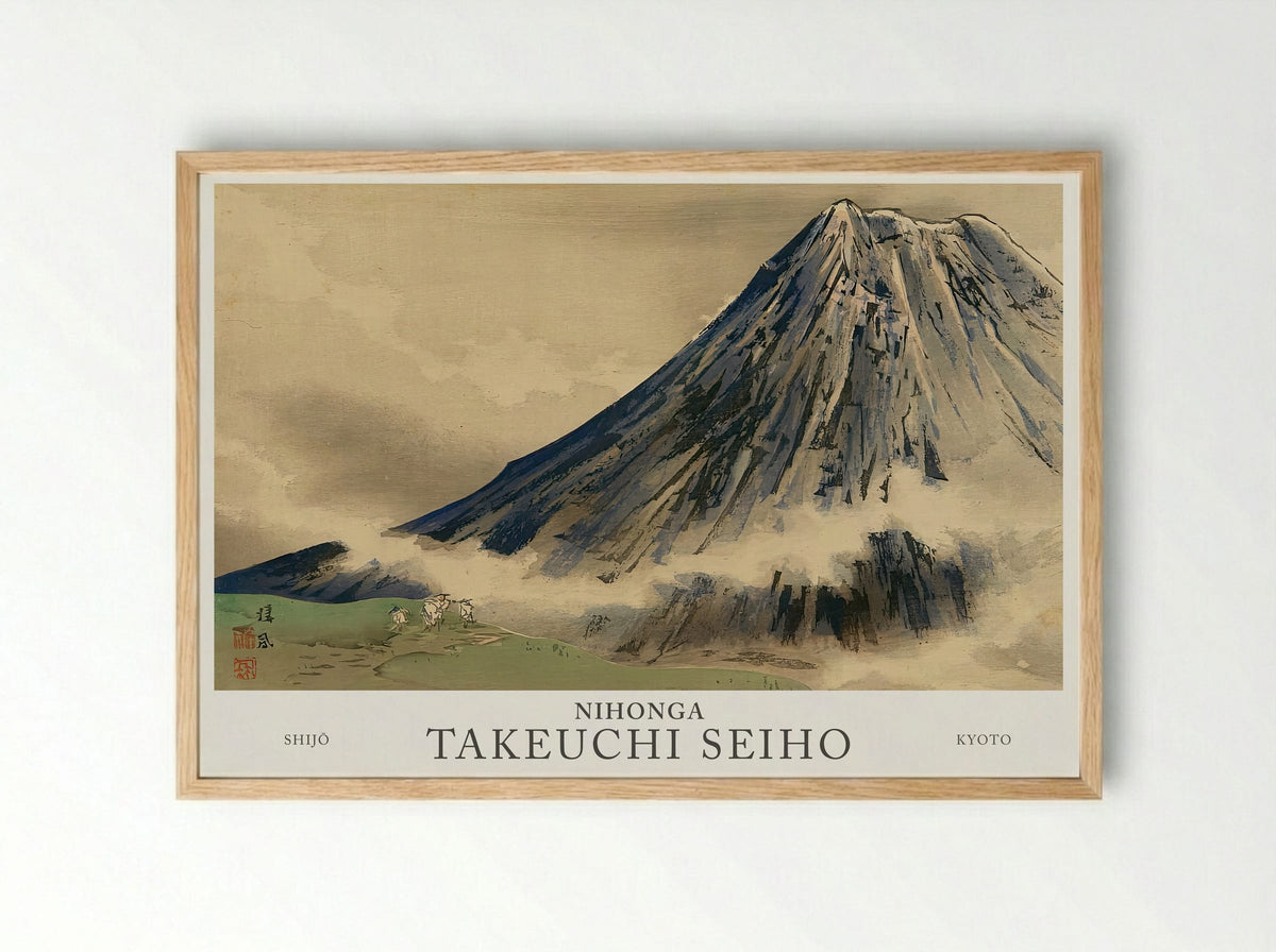 Seiho Twelve Fuji – The White Robes Climbing Mt. Fuji (Meiji Era Woodblock Print) - Framed Print Wood