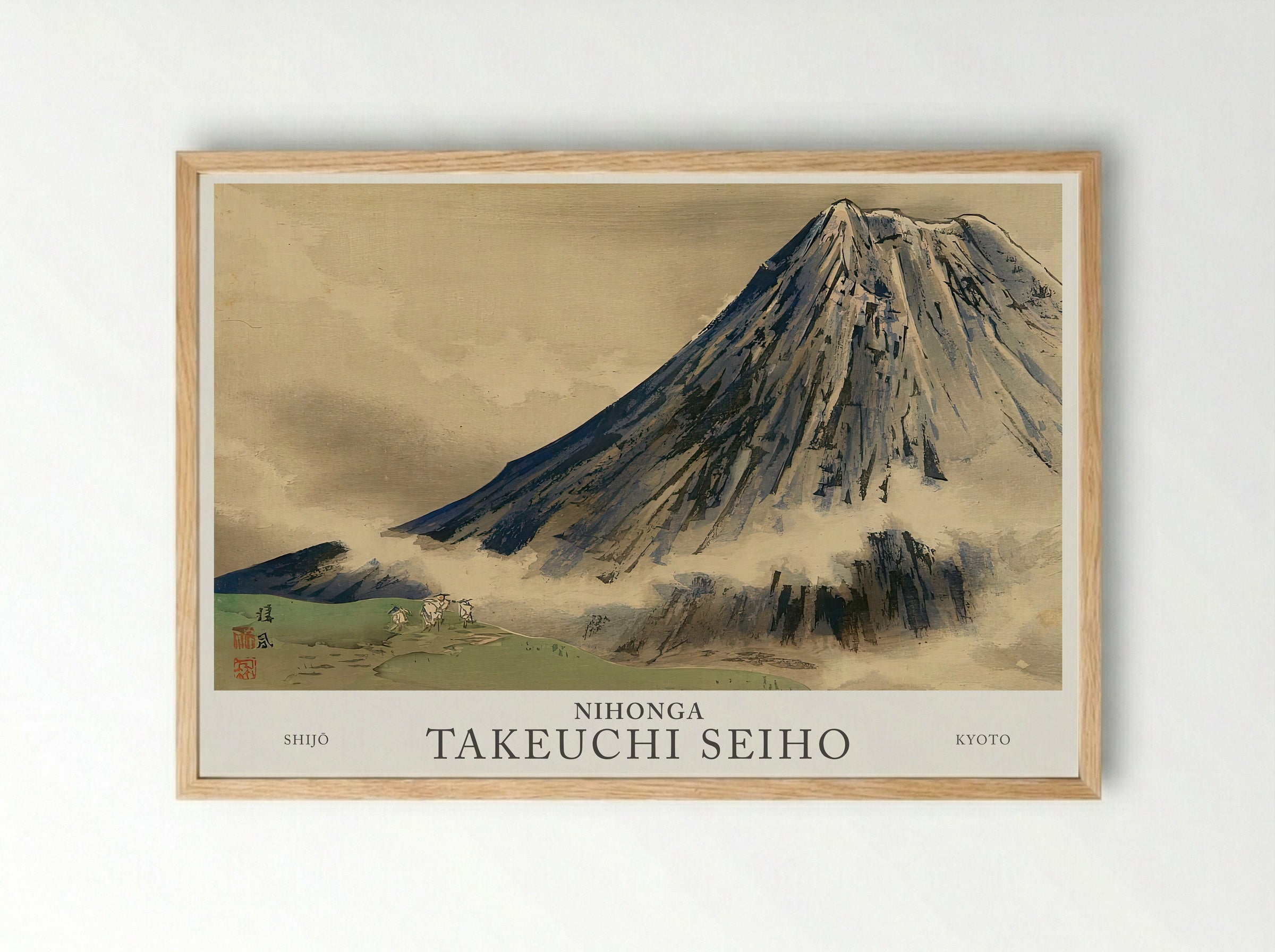 Seiho Twelve Fuji – The White Robes Climbing Mt. Fuji (Meiji Era Woodblock Print) - Framed Print Wood