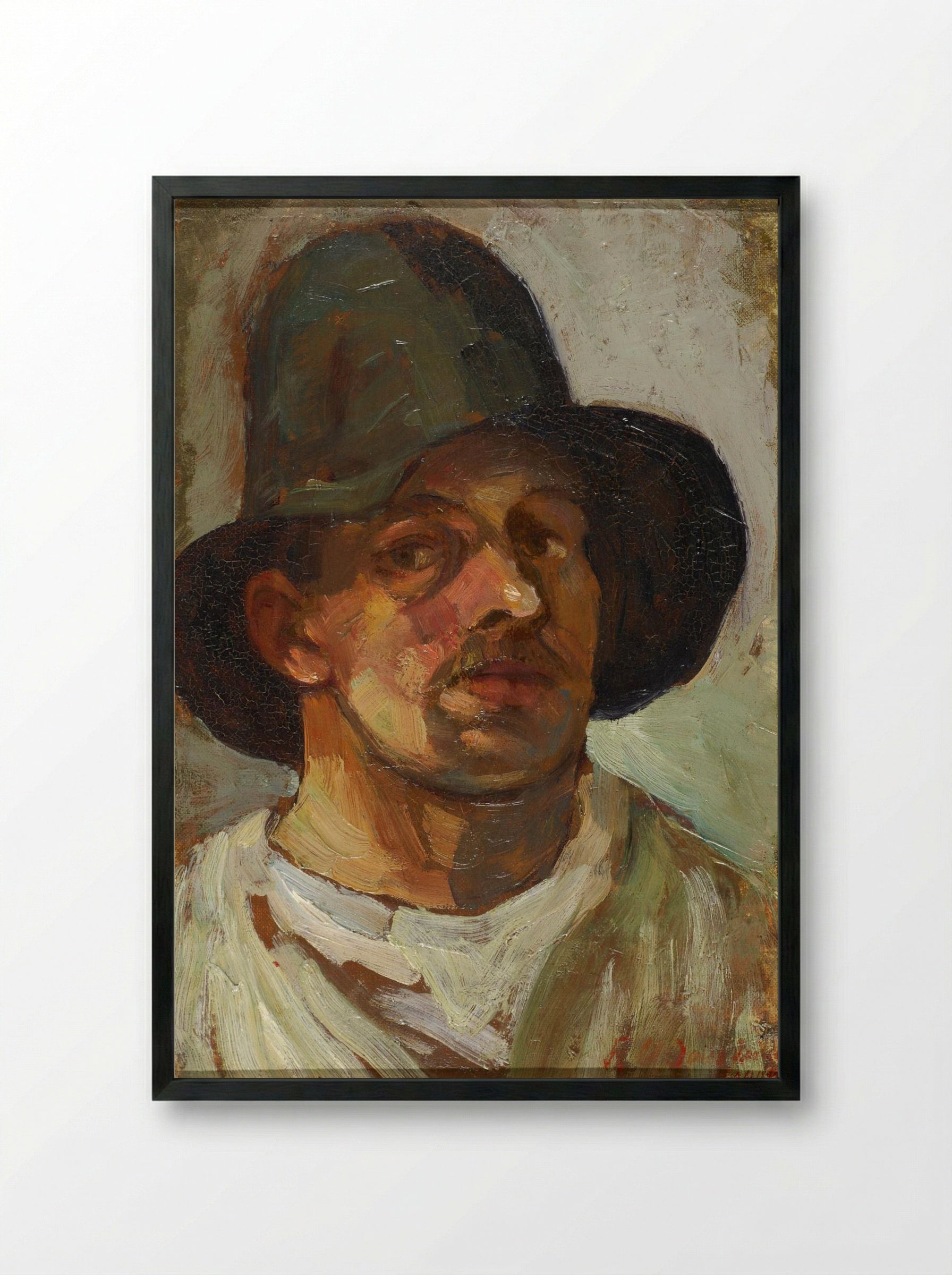 Self-Portrait with Hat - Theo van Doesburg - Framed Print Black