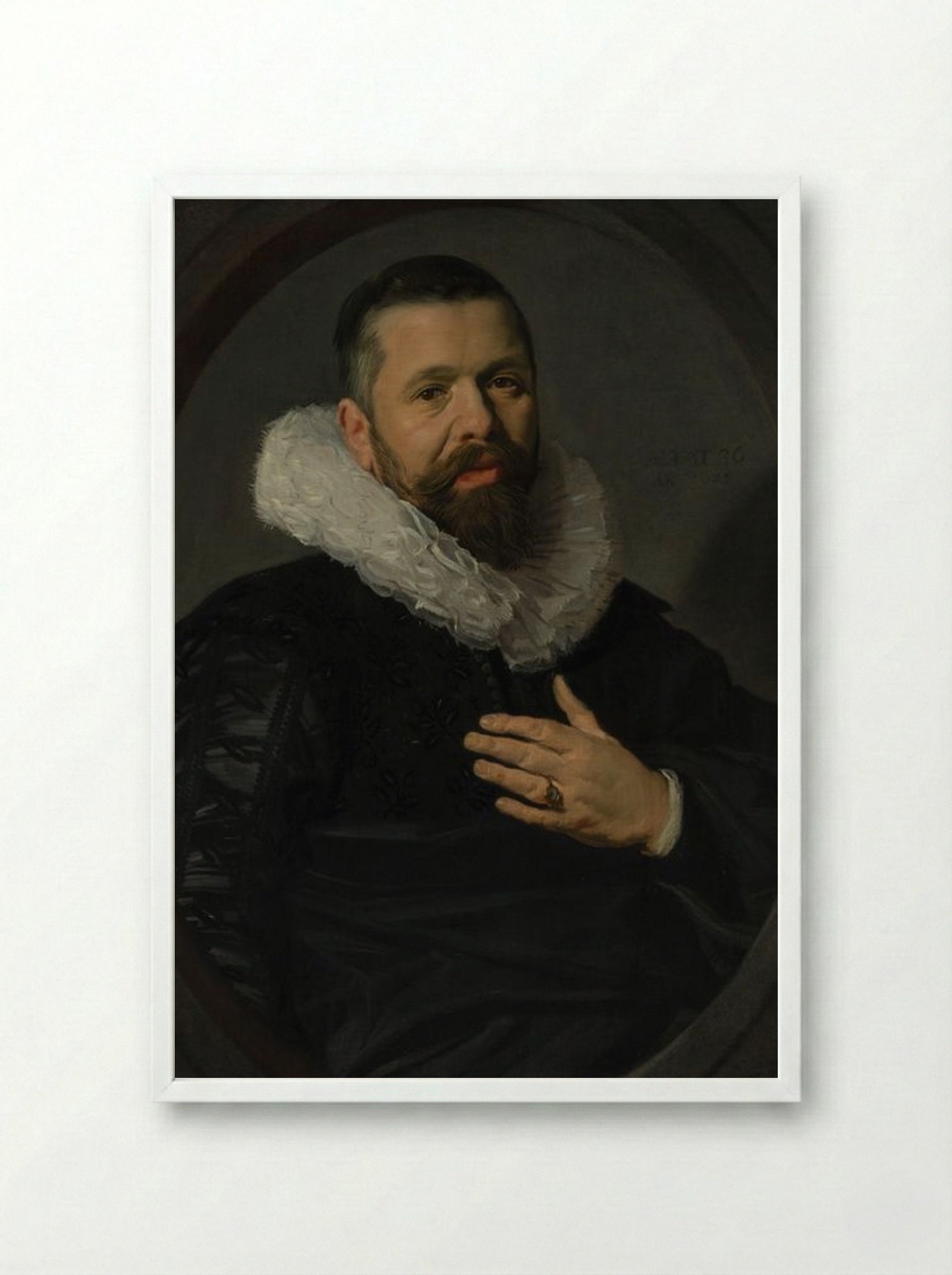 Portrait of a Bearded Man with a Ruff - Frans Hals - Framed Print White